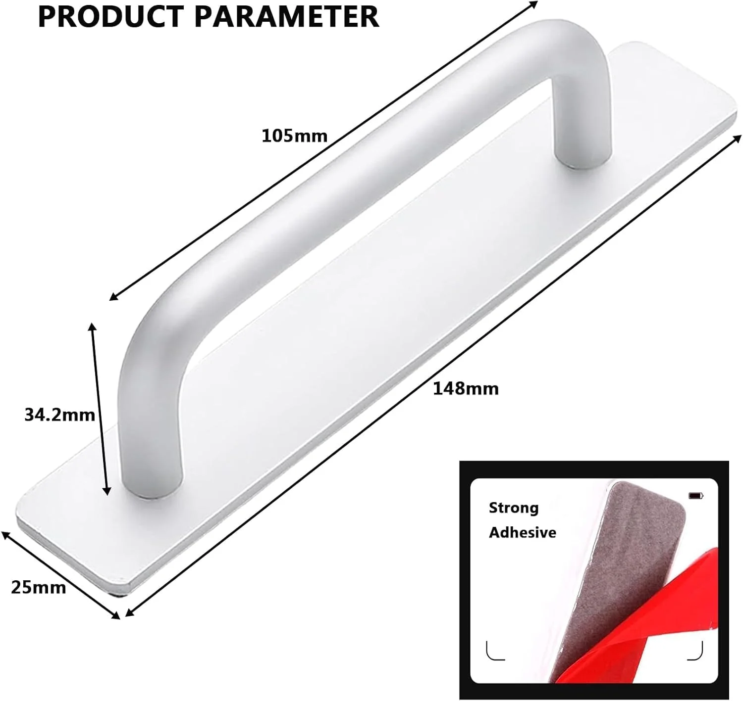 دستگیره کشو خودچسب جومفورمین بسته 2 عددی، دستگیره های کشو آلیاژ آلومینیوم، نصب چسبی، جایگزینی یا ارتقاء دستگیره ها روی درب کابینت، درب کشویی، پنجره های شیشه ای، کشوها، 148 میلی متر، نقره ای