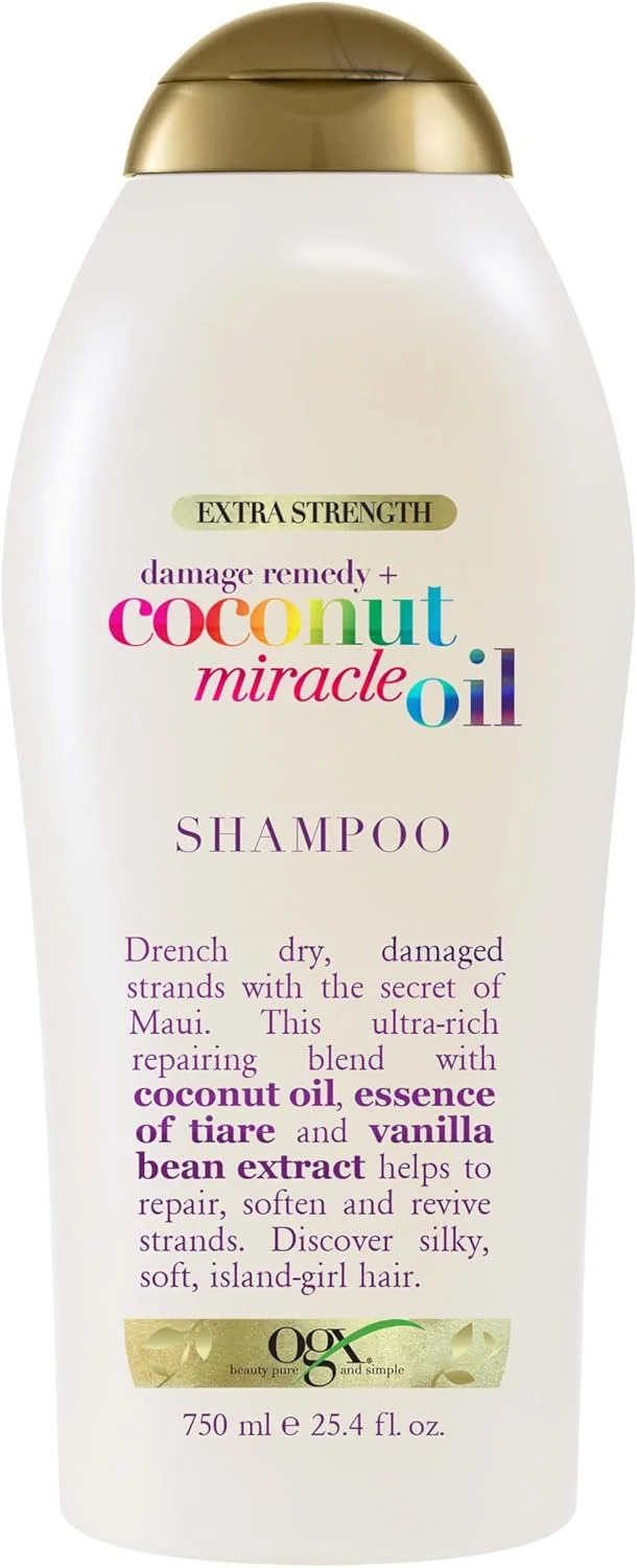 شامپو روغن نارگیل معجزه آسای OGX Extra Strength Damage Remedy + برای موهای خشک، وز یا زبر، شامپو آبرسان و ضد وز، بدون پارابن، سورفکتانت های بدون سولفات، 750 میلی لیتر