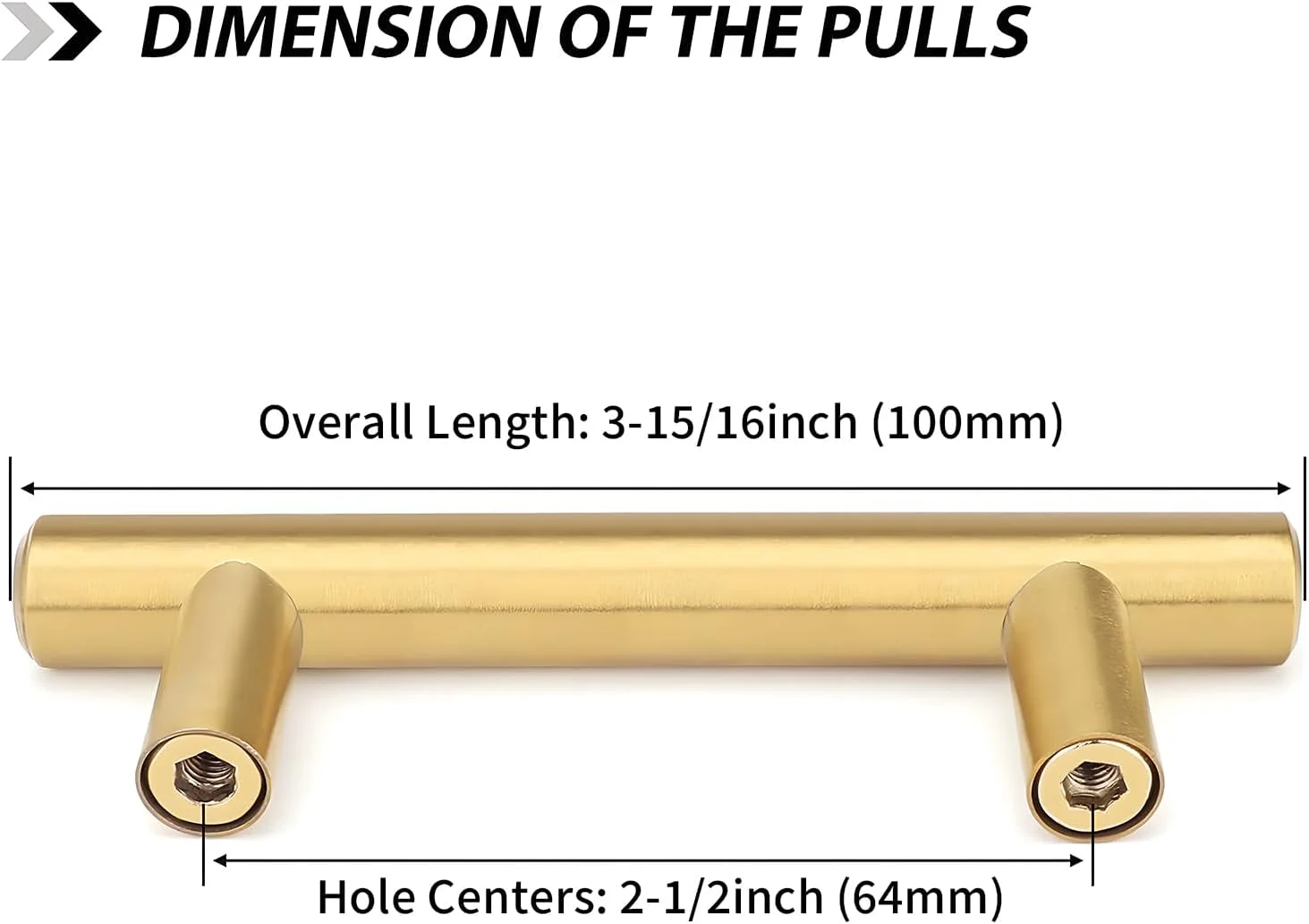 goldenwarm ست 5 عددی دستگیره کشو و درب کابینت برنجی برس خورده برای سخت افزار آشپزخانه مبلمان، مرکز سوراخ 64 میلی متر، طول کلی 101 میلی متر
