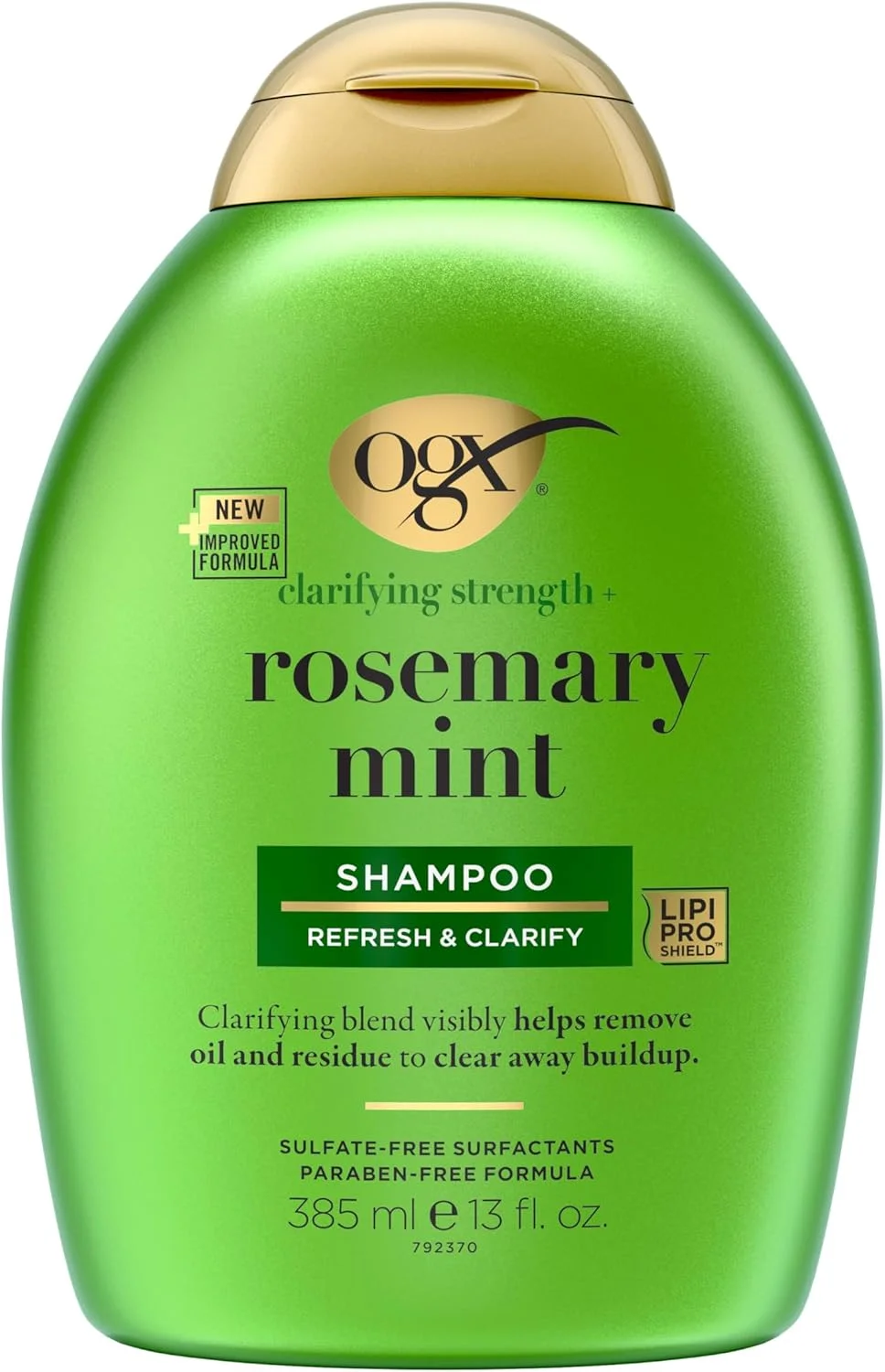 شامپو تقویت کننده و شفاف کننده مو رزماری و نعناع OGX، شامپو شفاف کننده برای موهای چرب، به طور محسوسی به از بین بردن چربی و آلودگی کمک می کند، بدون سولفات، 385 میلی لیتر