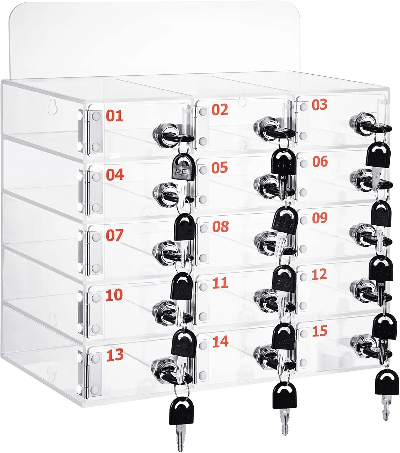 جعبه قفل دار موبایل Threan برای کلاس درس با قفل و کلید، کابینت نگهداری موبایل آکریلیک شفاف قابل نصب روی دیوار برای مدرسه، کارخانه، اداره (15 اسلات)