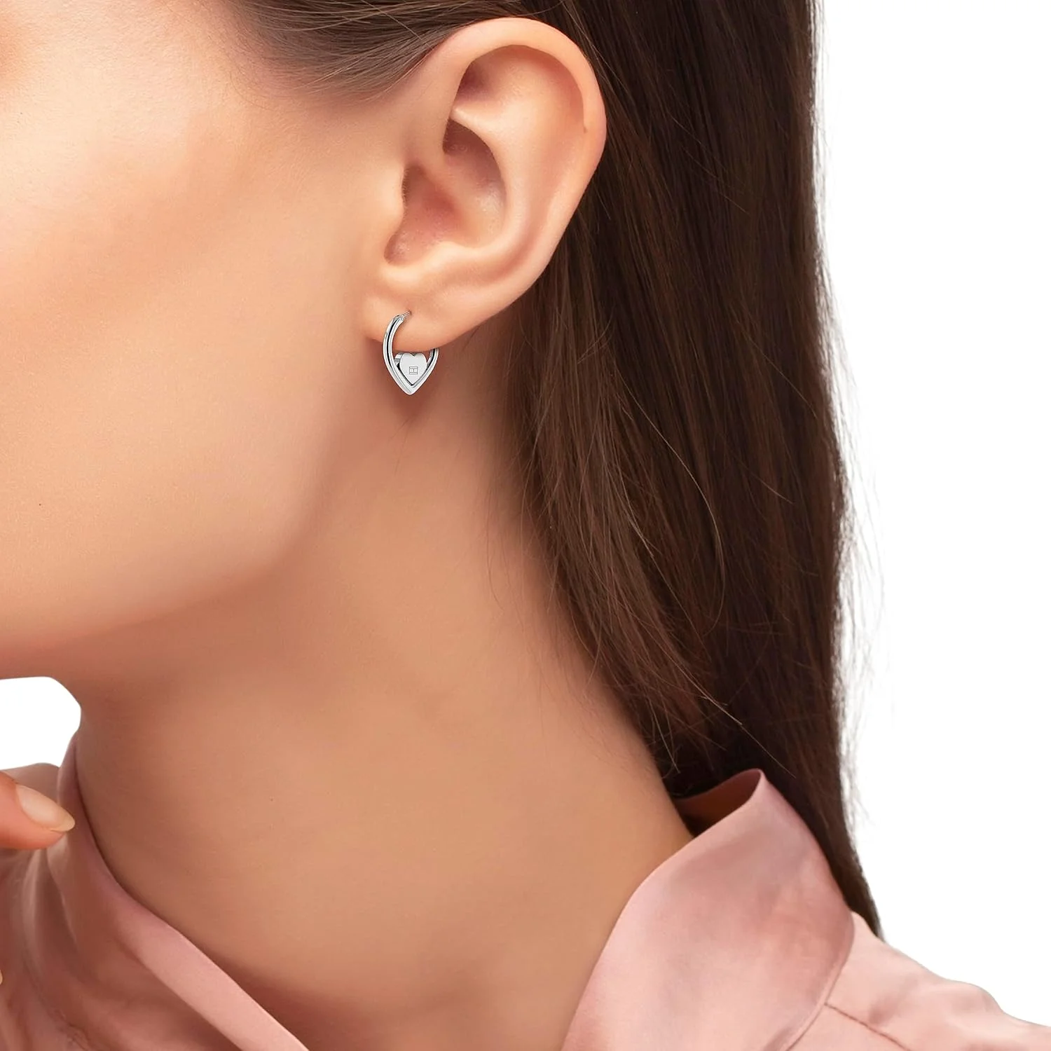 گوشواره حلقه ای قلبی زنانه تامی هیلفیگر، رنگ: نقره ای (مدل: 2780556)، استاندارد، فولاد ضد زنگ، بدون سنگ قیمتی