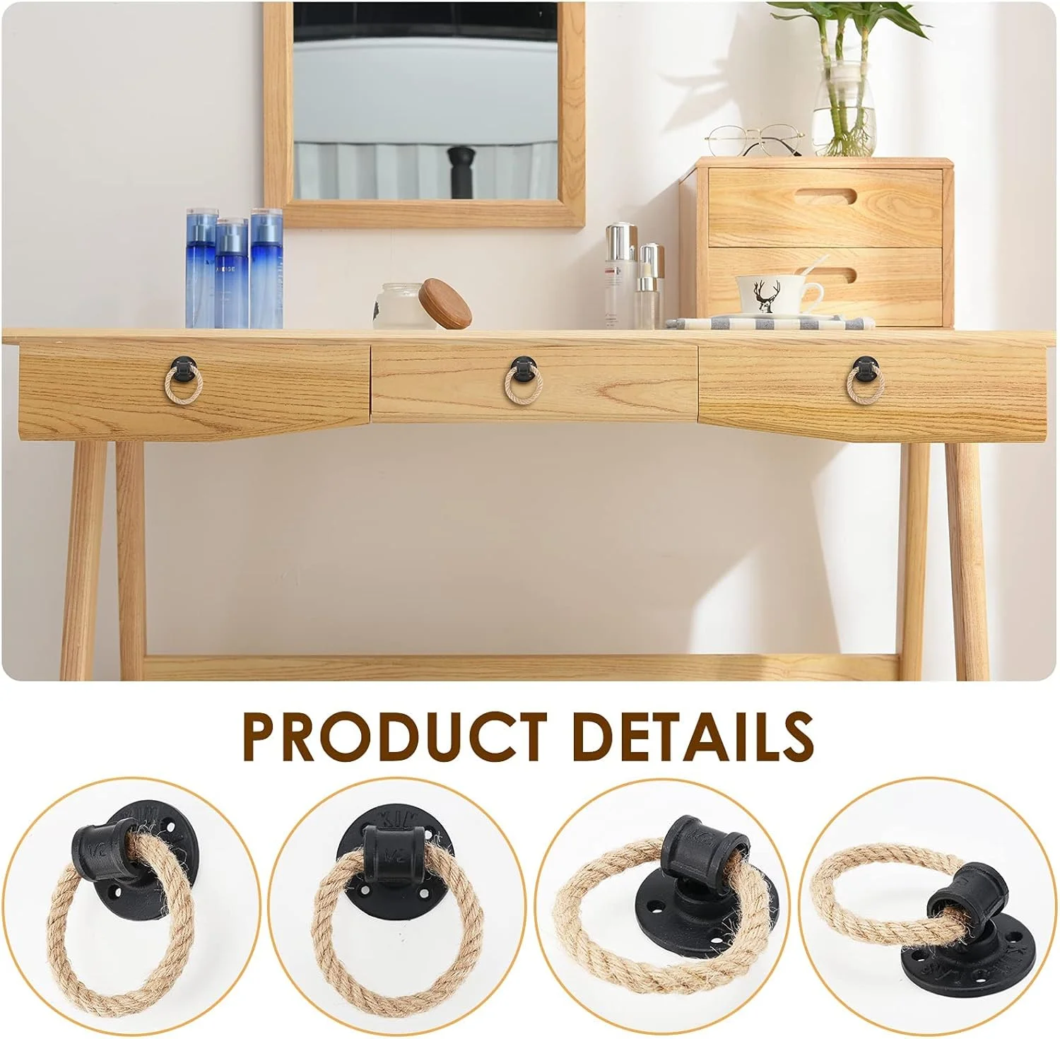 دستگیره درب Excefore، دستگیره های طنابی روستایی، سخت افزار کشویی کابینت، حلقه بزرگ، دستگیره کنفی، دستگیره های مشکی عتیقه، سخت افزار