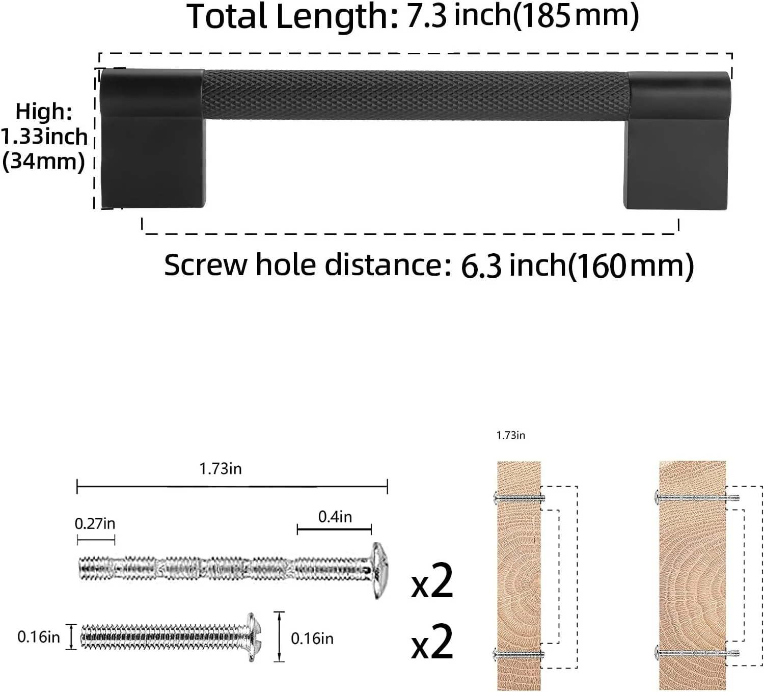 دستگیره کابینت مشکی مات آجدار COTYKILEY، بسته 10 عددی، طول 160 میلی متر، مناسب برای کشو، کمد و درب کابینت