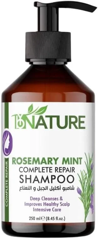 شامپو ترمیم کننده کامل رزماری نعناع بای نیچر - 250 میلی لیتر | شامپو رزماری نعناع برای ترمیم و آبرسانی | شامپو رزماری برای رشد مو | فاقد پارابن و سیلیکون برای رشد سالم مو