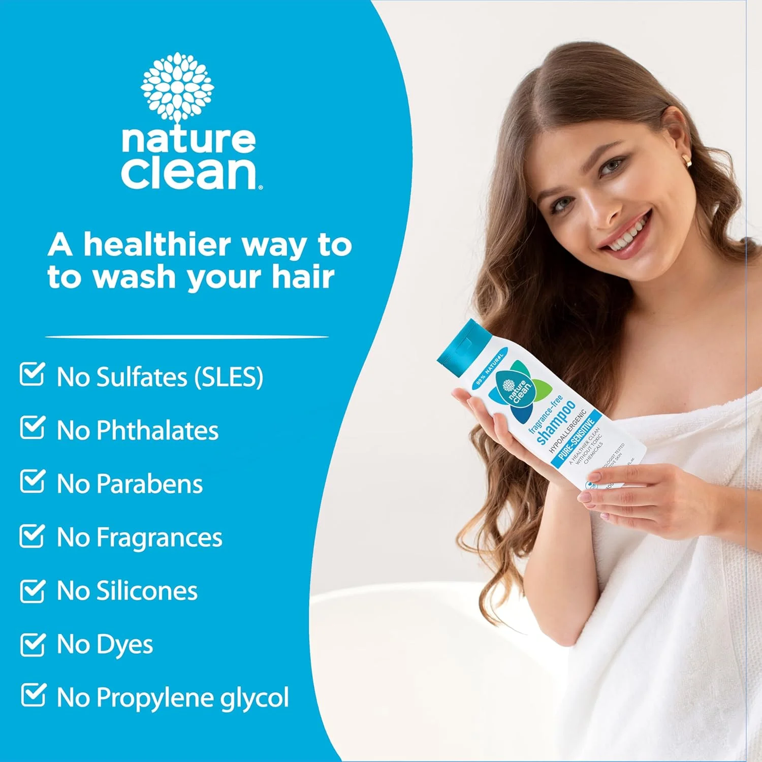 شامپو خالص و حساس Nature Clean، ضد حساسیت، تست شده برای پوست های حساس، بدون عطر، 10 اونس مایع