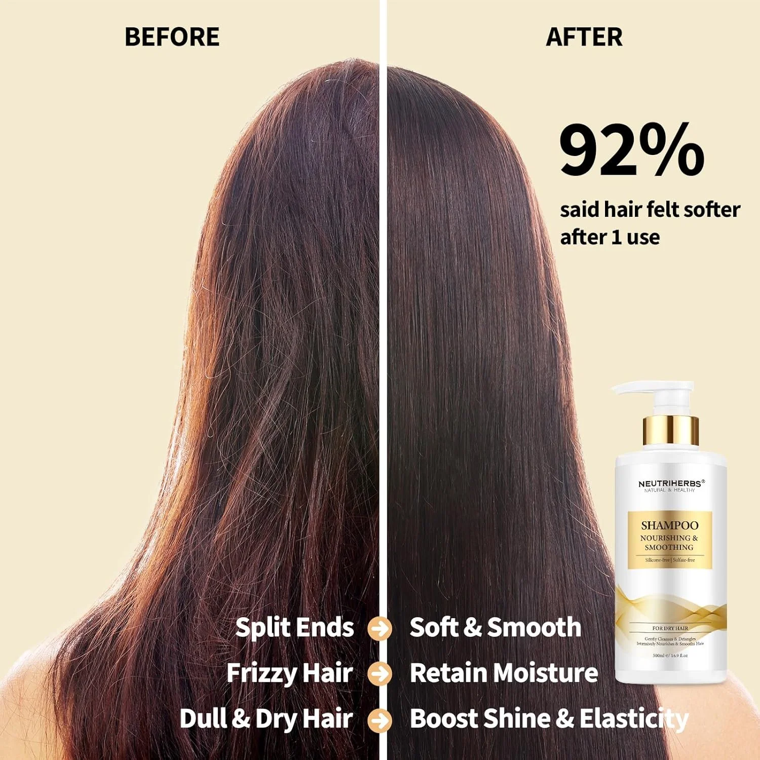 شامپو آبرسان نوتری هربز برای موهای خشک، وز، مجعد و دارای موخوره، مغذی و نرم کننده حاوی روغن های ضروری - 500 میلی لیتر