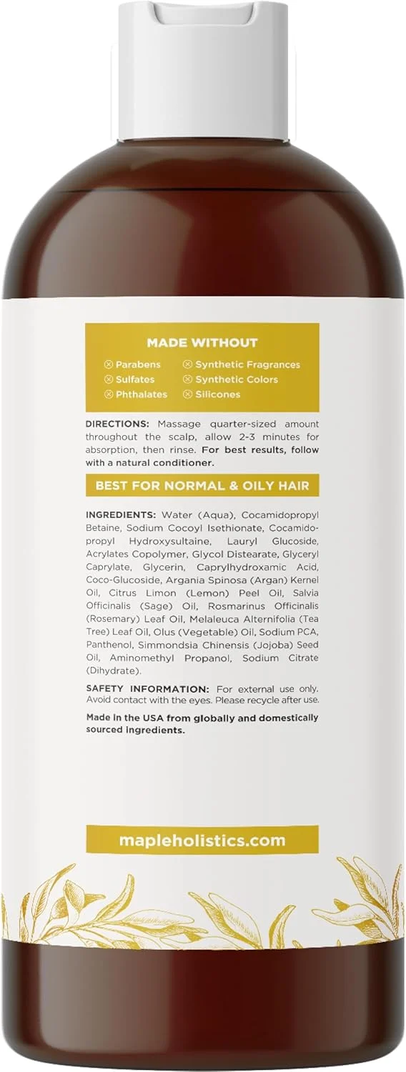شامپو طبیعی برای موهای چرب و درمان پوست سر چرب - کنترل رطوبت و تعادل مراقبت از مو - حاوی روغن های ضروری رزماری، لیمو، جوجوبا، ریحان و سرو - بدون سولفات، پارابن و تست حیوانی، ساخت آمریکا