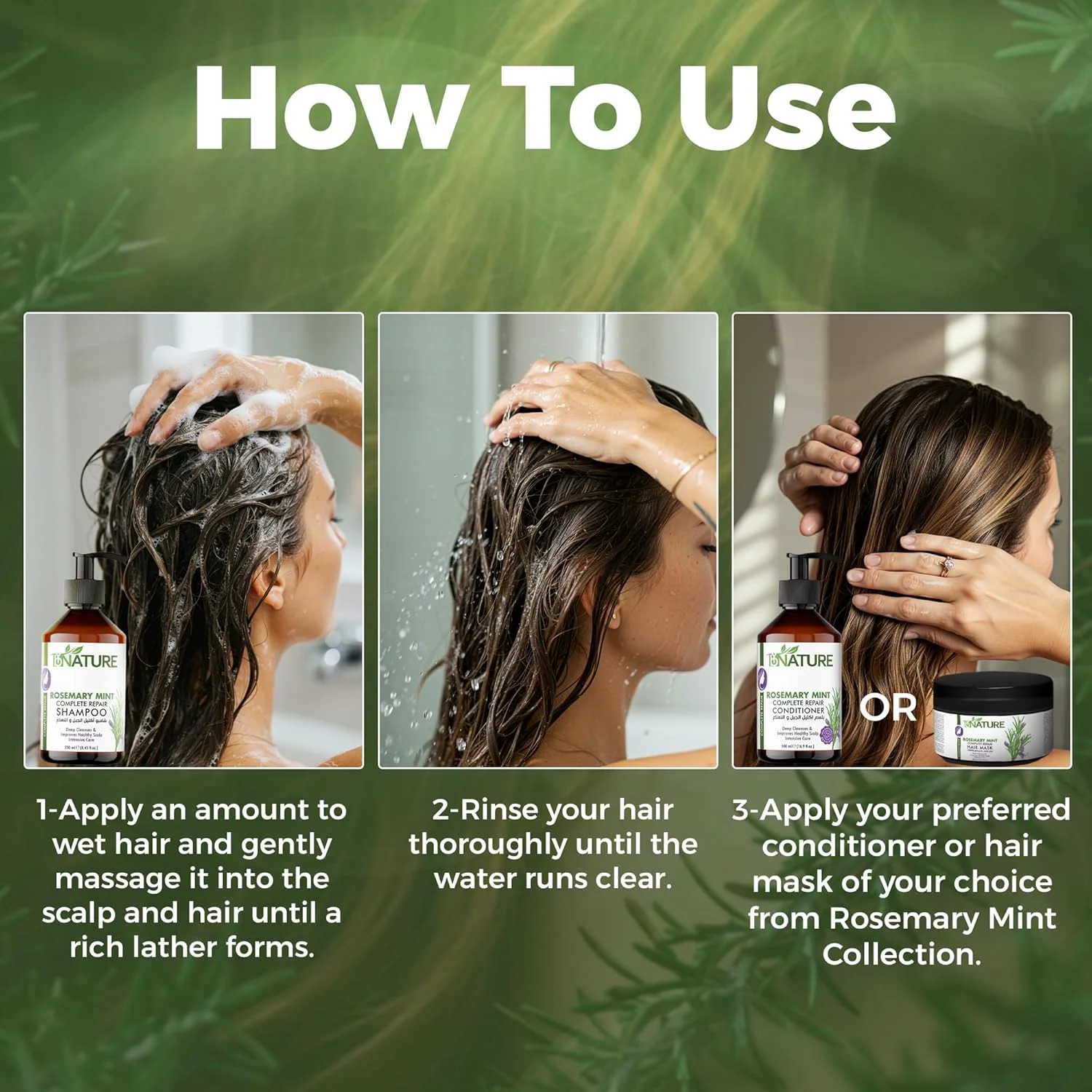 شامپو ترمیم کننده کامل رزماری نعناع بای نیچر - 250 میلی لیتر | شامپو رزماری نعناع برای ترمیم و آبرسانی | شامپو رزماری برای رشد مو | فاقد پارابن و سیلیکون برای رشد سالم مو