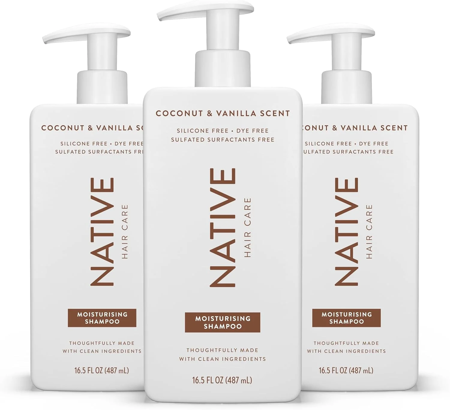شامپو نیتیو برای زنان و مردان - بدون رایحه های مصنوعی یا روغن های معدنی - رایحه نارگیل و وانیل - شامپو مرطوب کننده - به موها درخشندگی ملایم و سالم می بخشد - 3 عدد 487 میلی لیتری