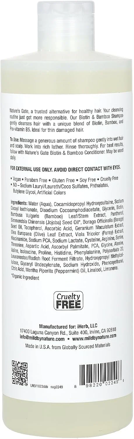 Mild By Nature (Nature's Gate)، شامپو بیوتین و بامبو برای موهای نازک، 473 میلی لیتر Mild By Nature (Nature's Gate)، شامپو بیوتین و بامبو برای موهای نازک، 473 میلی لیتر