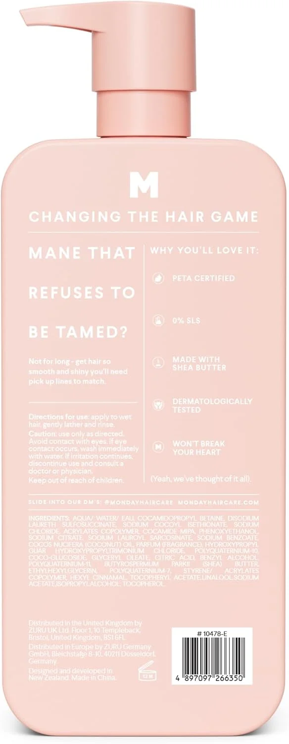 شامپو نرم کننده مو ماندی هیرکر 800 میلی لیتر | بدون تست حیوانی، بدون SLS و پارابن | تست شده توسط متخصص پوست | برای موهای وز با کره شی برای تغذیه مو