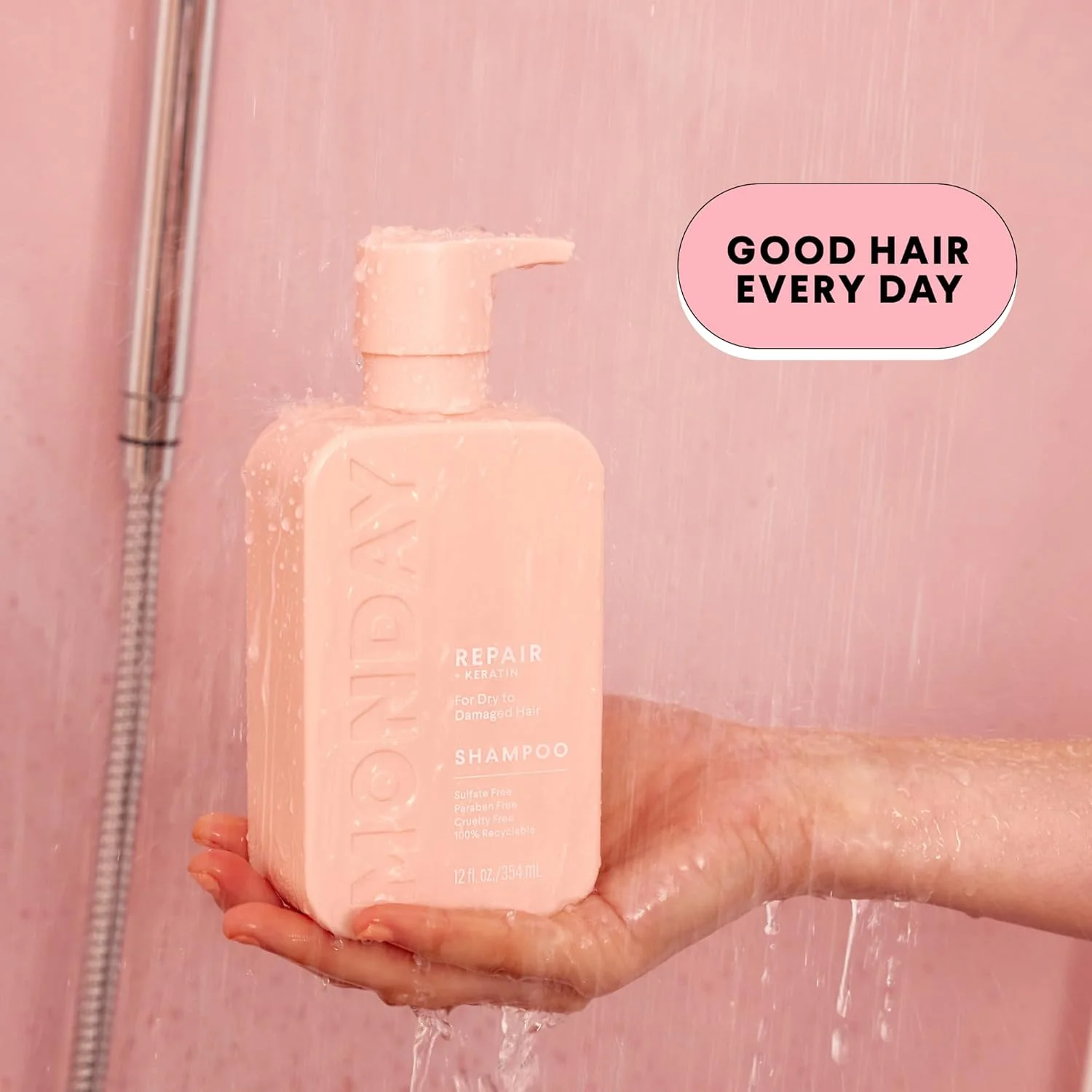 شامپو ترمیم کننده مو ماندی هیرکر 350 میلی لیتر مناسب موهای خشک و آسیب دیده، ساخته شده با کراتین، روغن نارگیل، کره شی و ویتامین E