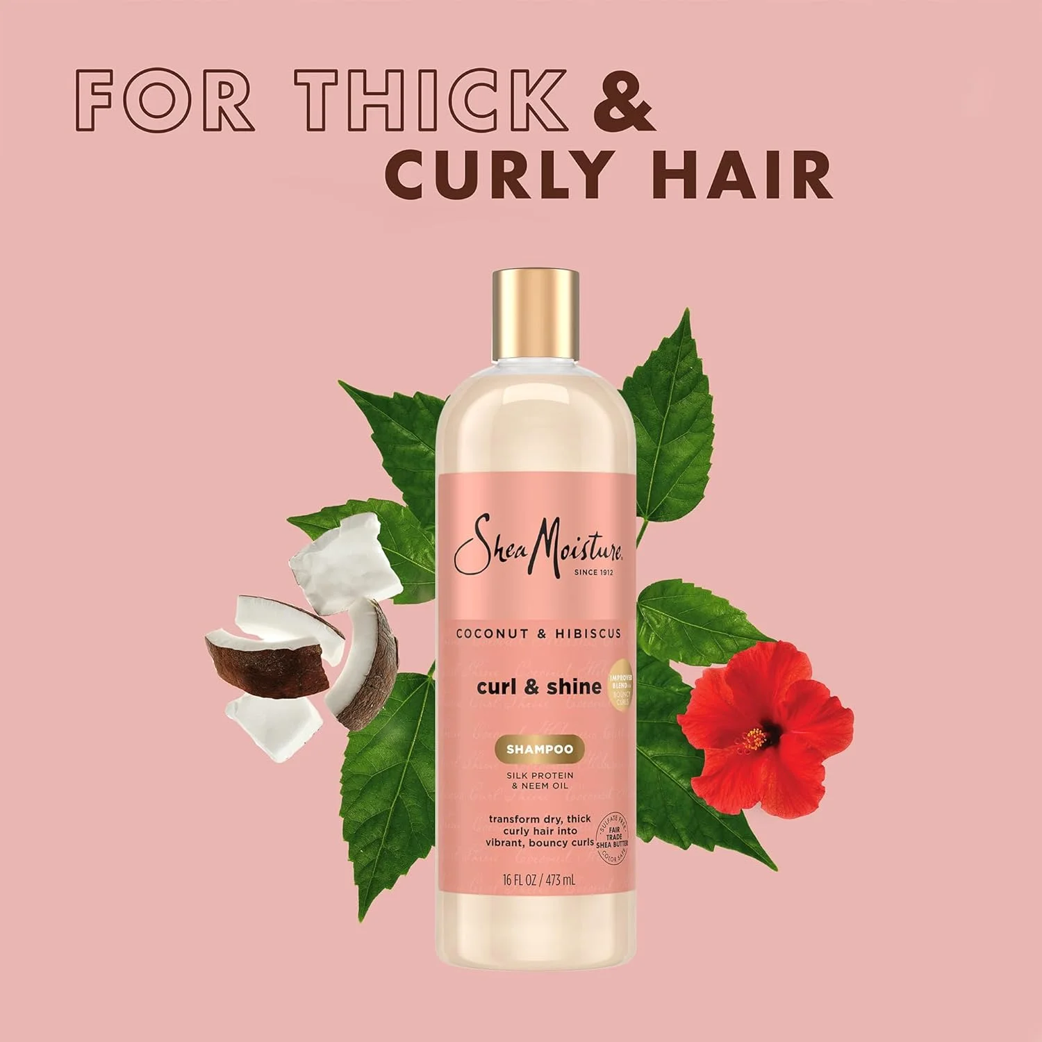 شامپو نارگیل و گل بامیه Shea Moisture برای فر و درخشش مو، ۴۳۷ میلی لیتر