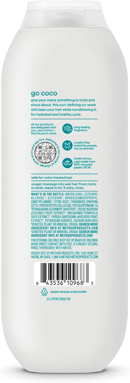 شامپو نرم کننده و حالت دهنده موهای فر متد، رایحه نارگیل، شیر نارگیل + آووکادو + روغن ماکادمیا، 400 میلی لیتر