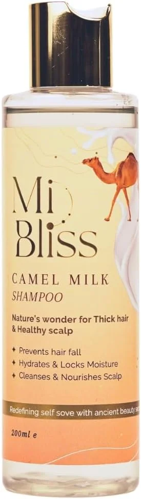شامپو شیر شتر می بلیس | غنی شده طبیعی با ویتامین C، D، E، اسید لاکتیک و اسیدهای چرب | آبرسانی و تقویت عمیق | تغذیه کننده پوست سر، کاهش ریزش مو و کنترل شوره سر | بدون سولفات - 200 میلی لیتر