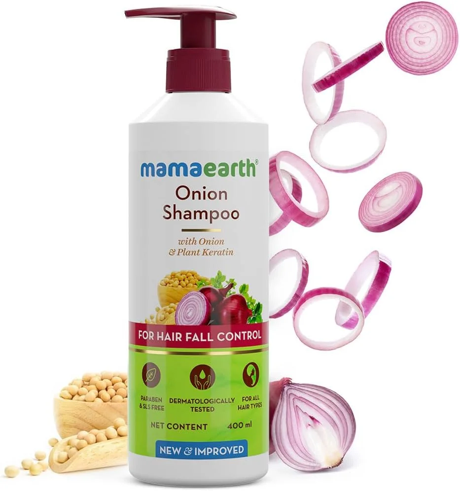 شامپو پیاز Mamaearth برای رشد مو و کنترل ریزش مو | حاوی روغن پیاز، کراتین گیاهی و ویتامین E | تقویت کننده ریشه، کاهش شکستگی مو، افزایش درخشندگی و نرمی | مناسب انواع مو | 400 میلی لیتر