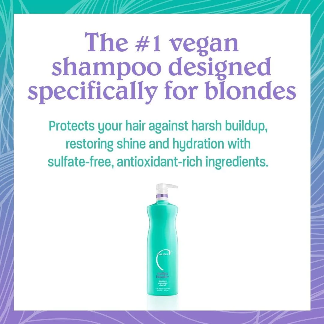 شامپو تقویت کننده موهای بلوند Malibu C، شامپو بنفش احیا کننده برای سلامت و درخشندگی مو، بدون سولفات و مرطوب کننده، 1000 میلی لیتر شامپو تقویت کننده موهای بلوند Malibu C، شامپو بنفش احیا کننده برای سلامت و درخشندگی مو، بدون سولفات و مرطوب کننده، 1000 میلی لیتر