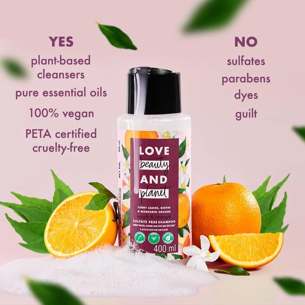 شامپو لاو بیوتی اند پلنت و برگ کاری || بیوتین و نارنگی، فاقد پارابن و سولفات، برای موهای بلند و قوی || 200 میلی لیتر