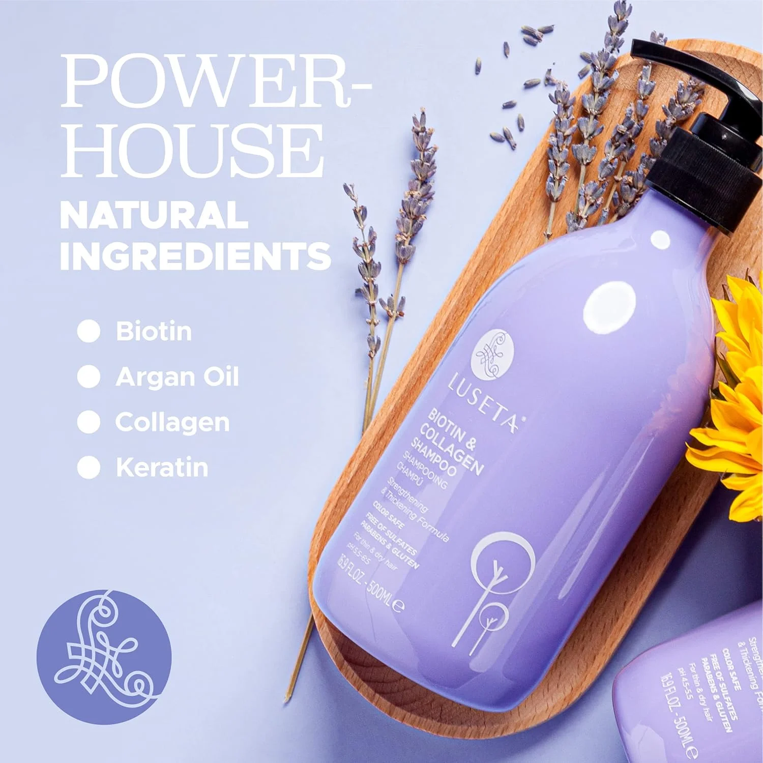 شامپو بیوتین و کلاژن لوسِتا، ضخیم کننده مو برای جلوگیری از ریزش مو و رشد سریع مو - غنی شده با روغن آرگان برای ترمیم موهای خشک و آسیب دیده - بدون سولفات و پارابن، 500 میلی لیتر