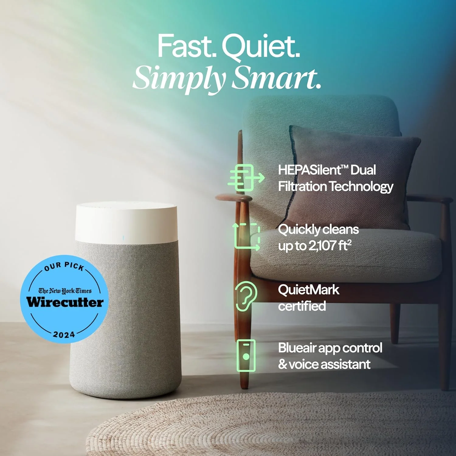 دستگاه تصفیه هوای بلوایر مناسب برای اتاق هایی تا 86 متر مربع | Blue Pure 3350i Max (311i Max) - هوشمند، بی صدا، فناوری HEPASilent، از بین برنده آلرژن ها، شوره حیوانات خانگی، گرد و غبار، دود و کپک