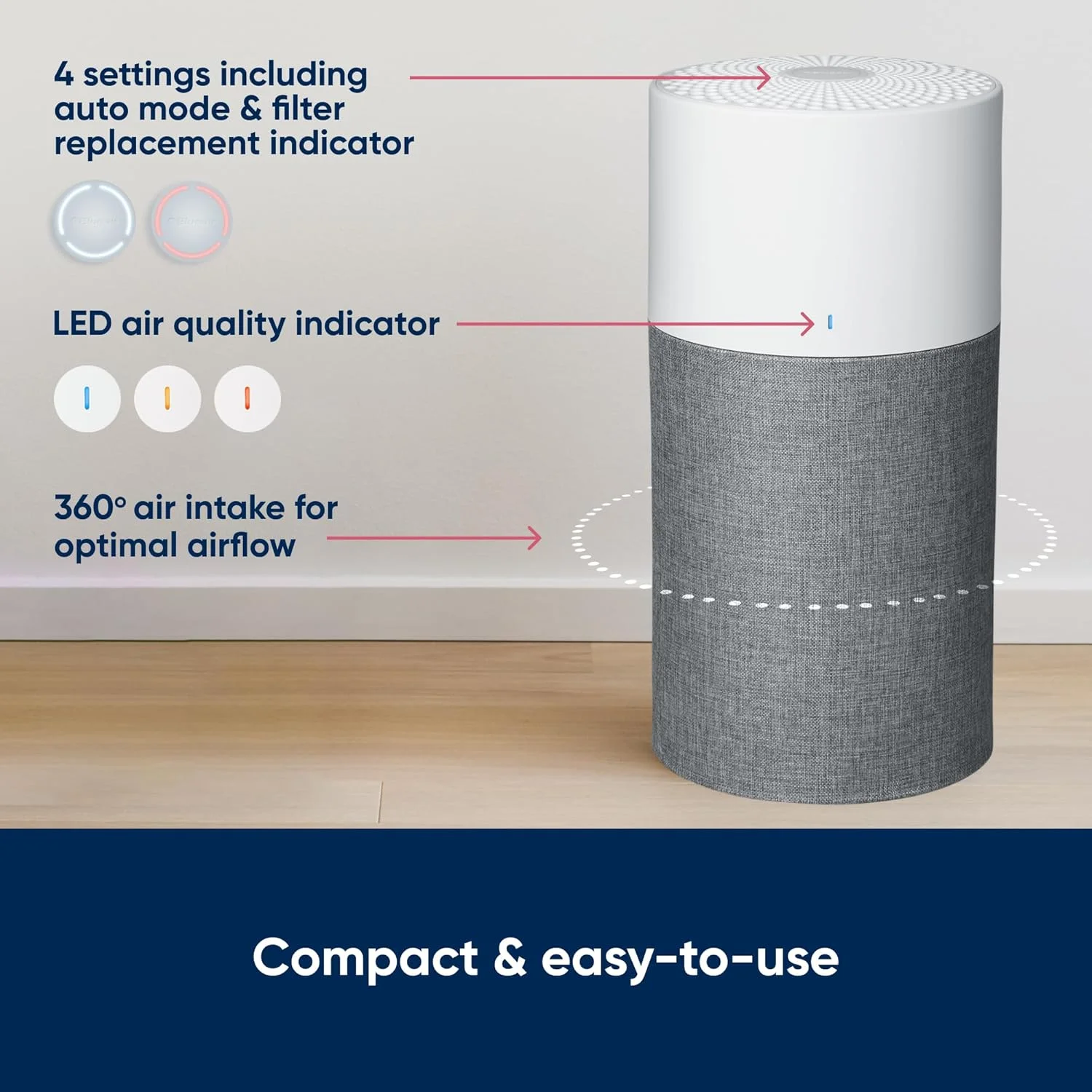 دستگاه تصفیه هوا بیورایر مدل Blue Pure 3410 Auto HEPA Silent مناسب برای فضای تا 86 متر مربع، خاکستری