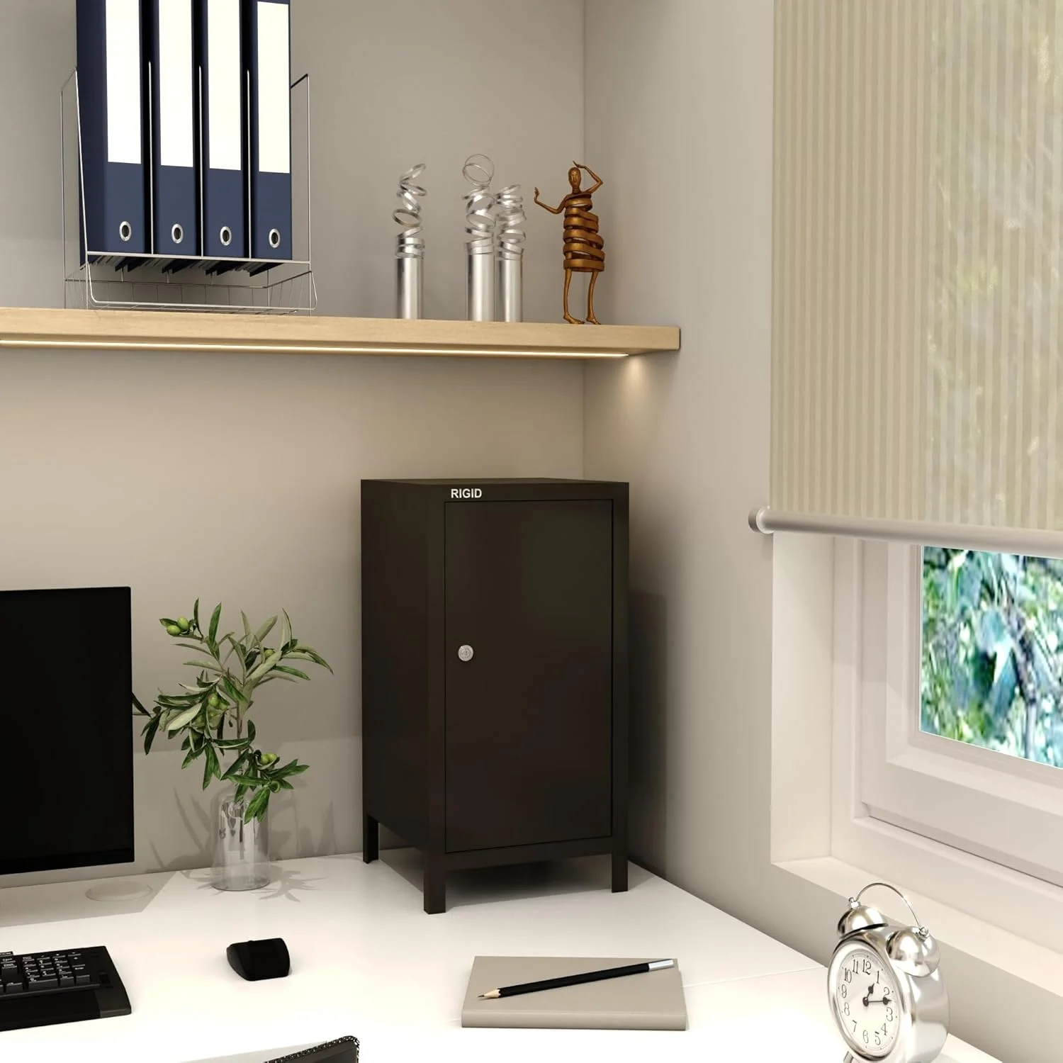 کمد فلزی کوچک RIGID با قفل و کلید، سایز کوچک (23.5 عمق x 23.5 عرض x 46 ارتفاع سانتی متر)، مشکی