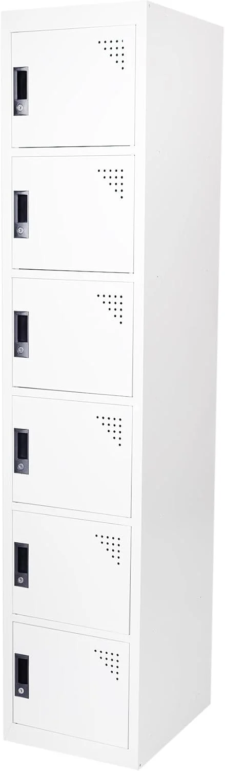 کمد فلزی RIGID شش درب، کمد فلزی فولادی - با 5 طبقه - برای خانه، مدرسه و اداره - قفل با دستگیره پلاستیکی (سفید)
