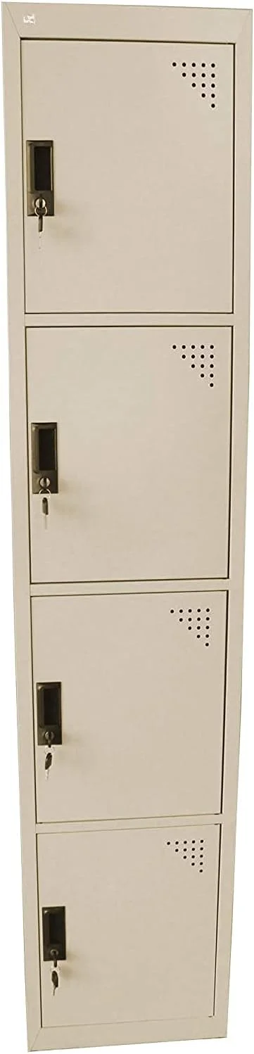 کمد فلزی چهار درب RIGID، کمد نگهداری فلزی فولادی - با 3 طبقه - برای خانه، مدرسه و اداره - قفل با دستگیره پلاستیکی (بژ)