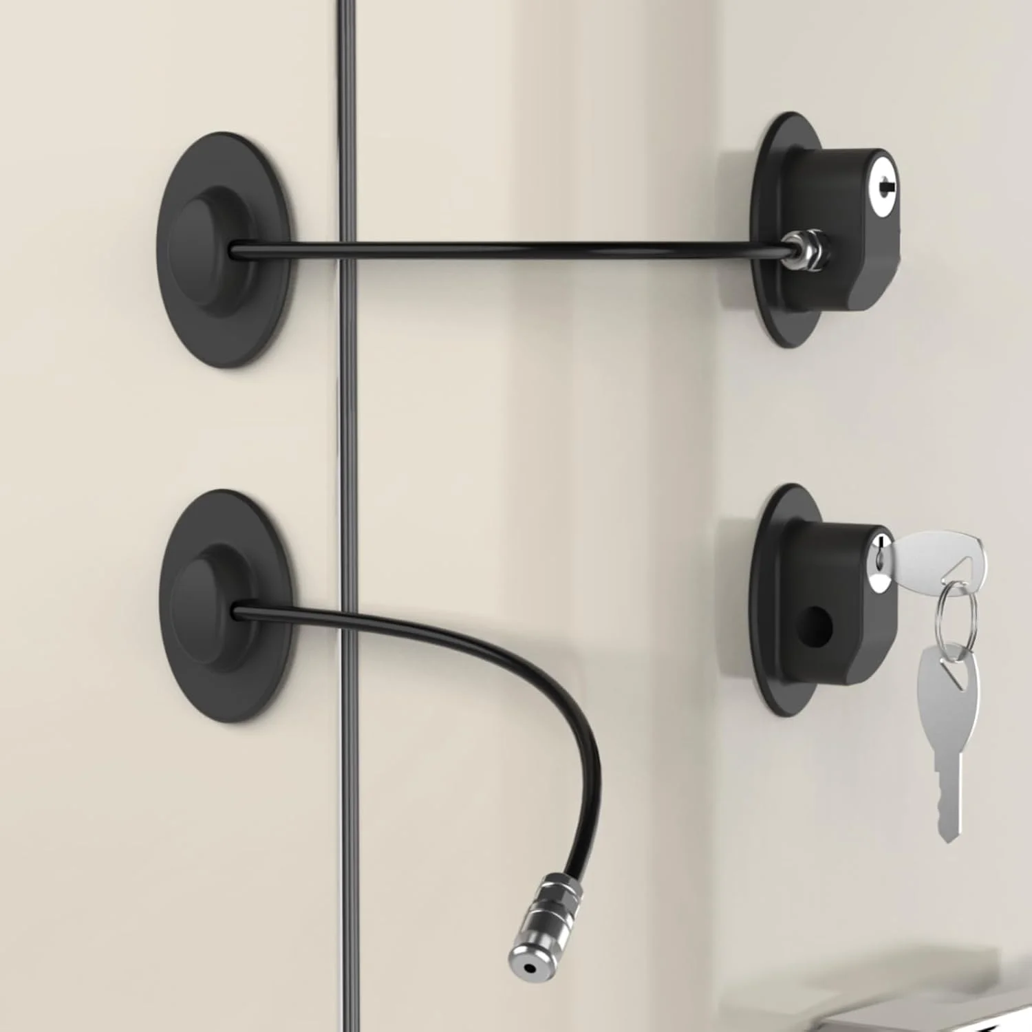 قفل درب یخچال REZIPO، بسته 2 عددی، به همراه 4 کلید، قفل کشوی فایل، قفل درب فریزر و قفل ایمنی کابینت کودک، مشکی