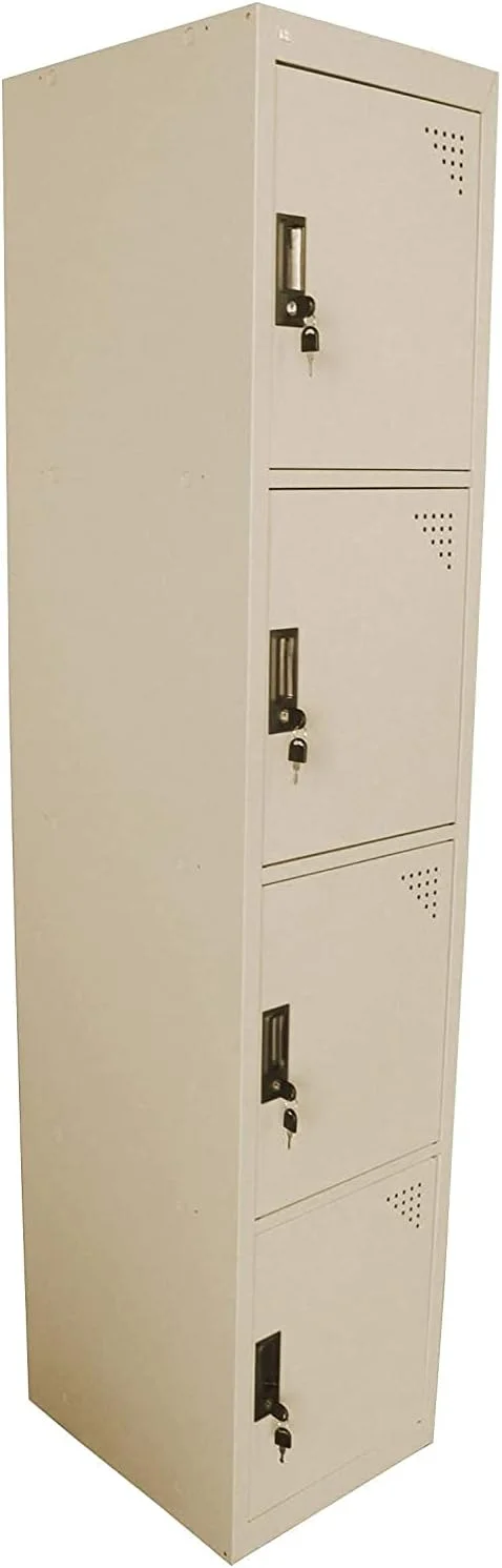 کمد فلزی چهار درب RIGID، کمد نگهداری فلزی فولادی - با 3 طبقه - برای خانه، مدرسه و اداره - قفل با دستگیره پلاستیکی (بژ)