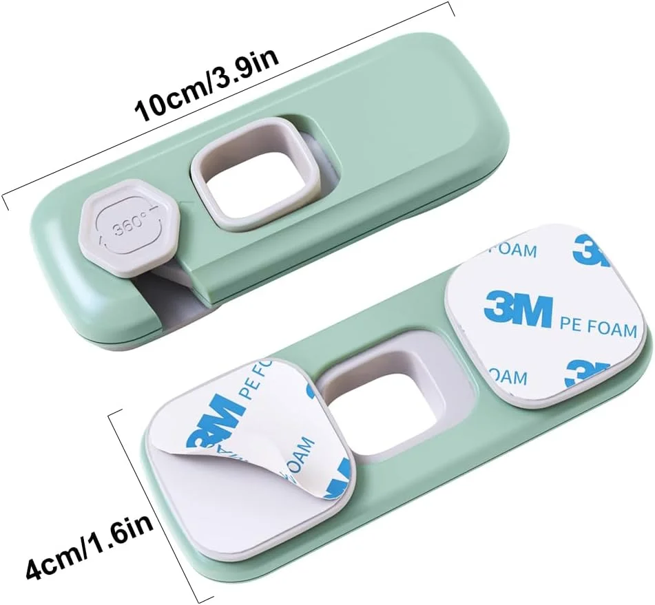 قفل یخچال کودک QYESWHSR، بسته 5 عددی، قفل درب یخچال، کابینت، فریزر، مناسب برای حداکثر نوار آب بندی 25 میلی متری برای کودکان نوپا و بچه ها، بدون نیاز به ابزار یا سوراخ کاری - سبز، نسخه جدید