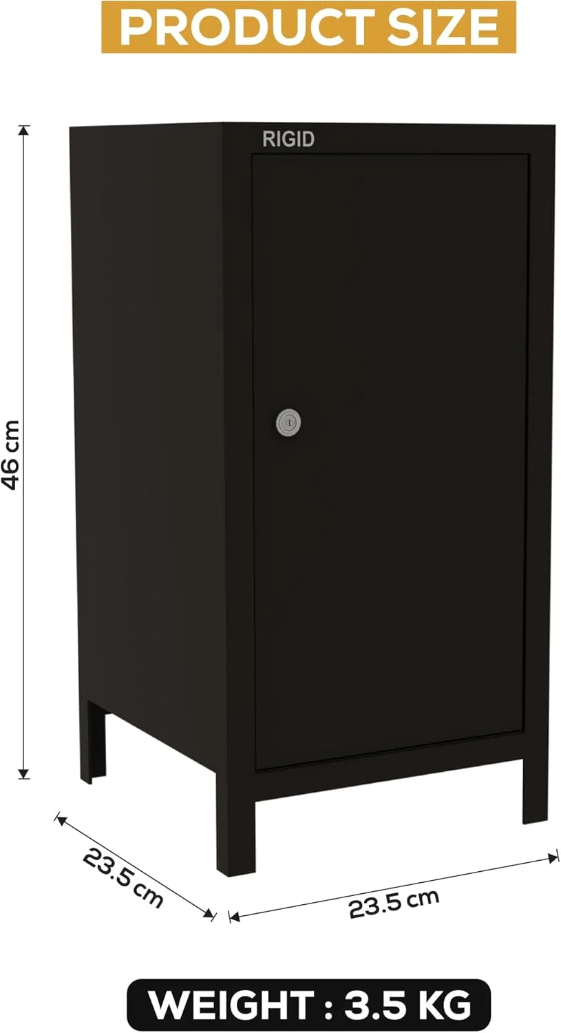 کمد فلزی کوچک RIGID با قفل و کلید، سایز کوچک (23.5 عمق x 23.5 عرض x 46 ارتفاع سانتی متر)، مشکی