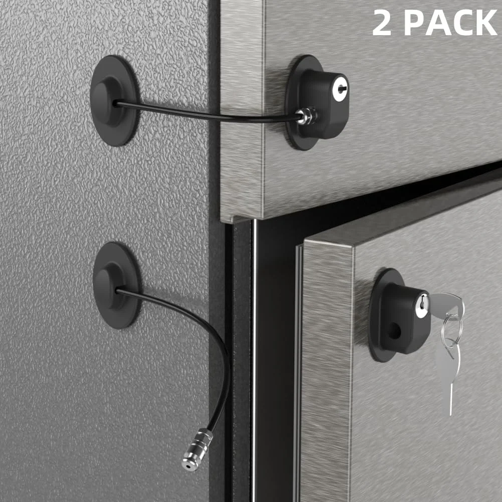 قفل درب یخچال REZIPO، بسته 2 عددی، به همراه 4 کلید، قفل کشوی فایل، قفل درب فریزر و قفل ایمنی کابینت کودک، مشکی