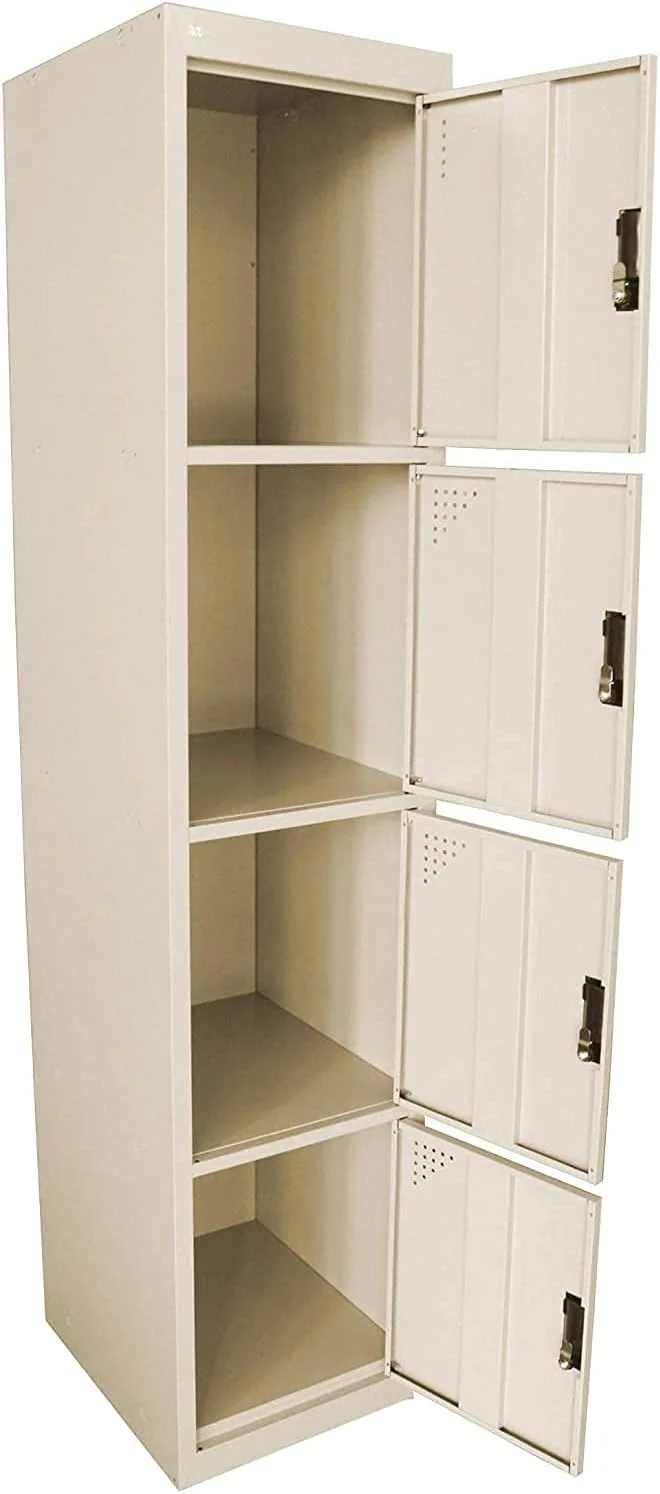 کمد فلزی چهار درب RIGID، کمد نگهداری فلزی فولادی - با 3 طبقه - برای خانه، مدرسه و اداره - قفل با دستگیره پلاستیکی (بژ)
