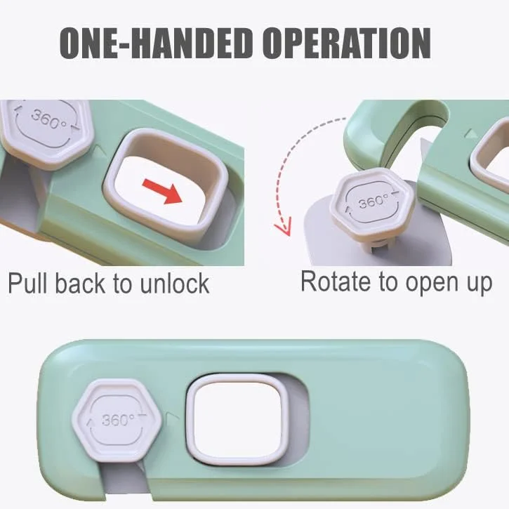 قفل یخچال کودک QYESWHSR، بسته 5 عددی، قفل درب یخچال، کابینت، فریزر، مناسب برای حداکثر نوار آب بندی 25 میلی متری برای کودکان نوپا و بچه ها، بدون نیاز به ابزار یا سوراخ کاری - سبز، نسخه جدید