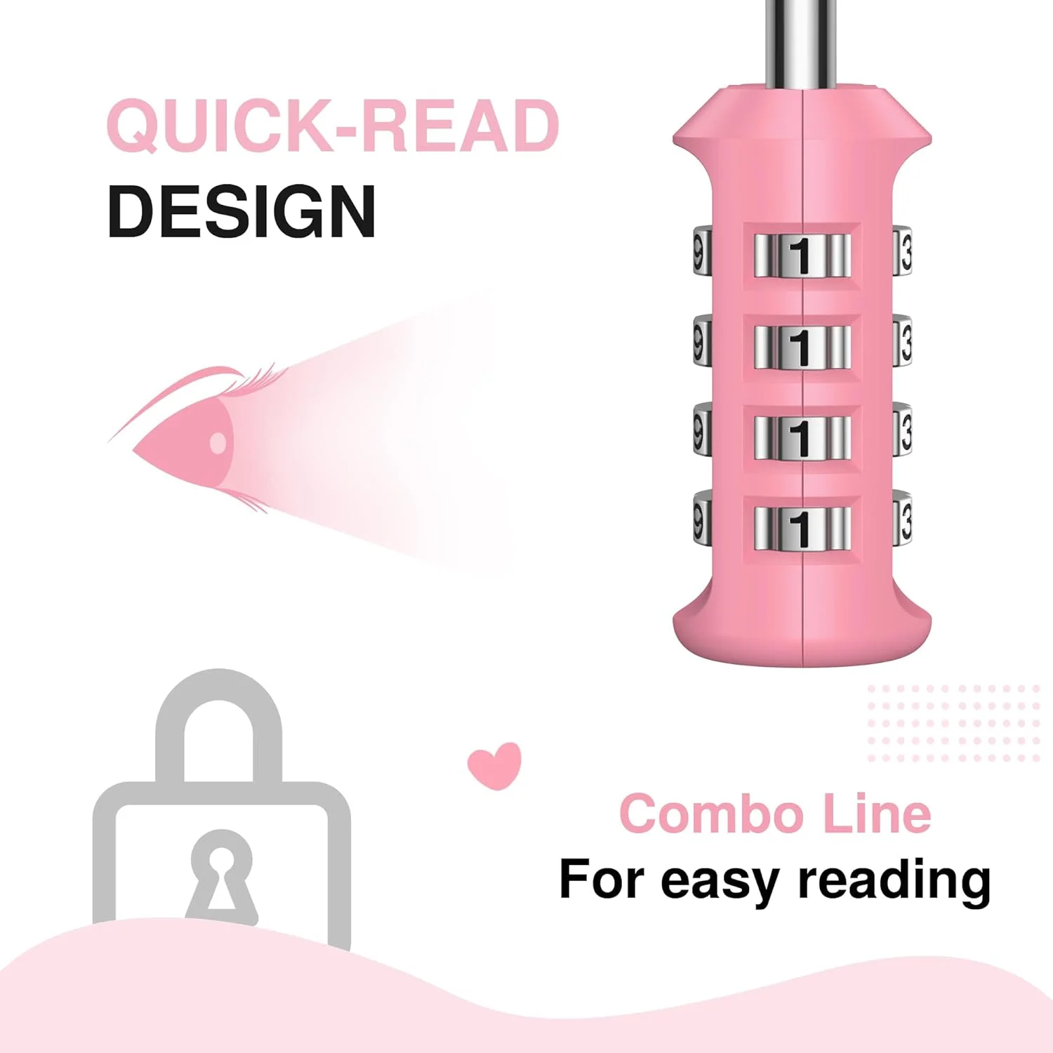 قفل ترکیبی 4 رقمی زنجیر بلند 6.6 سانتی متری پوما، قفل ضد آب مناسب فضای باز برای قفل کردن کمد، کمد ورزشی، حصار، دروازه، جعبه ابزار، کیف، انبار، کابینت (صورتی رز)