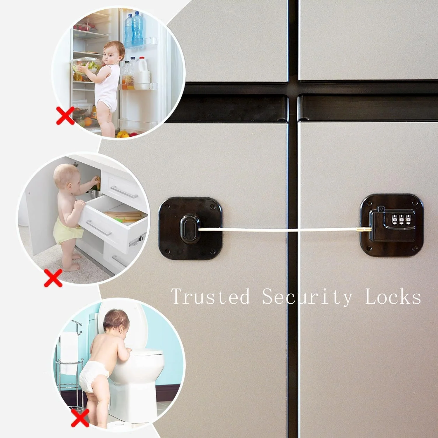 قفل یخچال 2 عددی، قفل ایمنی یخچال ترکیبی با کد، قفل ایمنی کودک فریزر سنگین، قفل درب با چسب قوی برای کابینت یخچال، کشوها