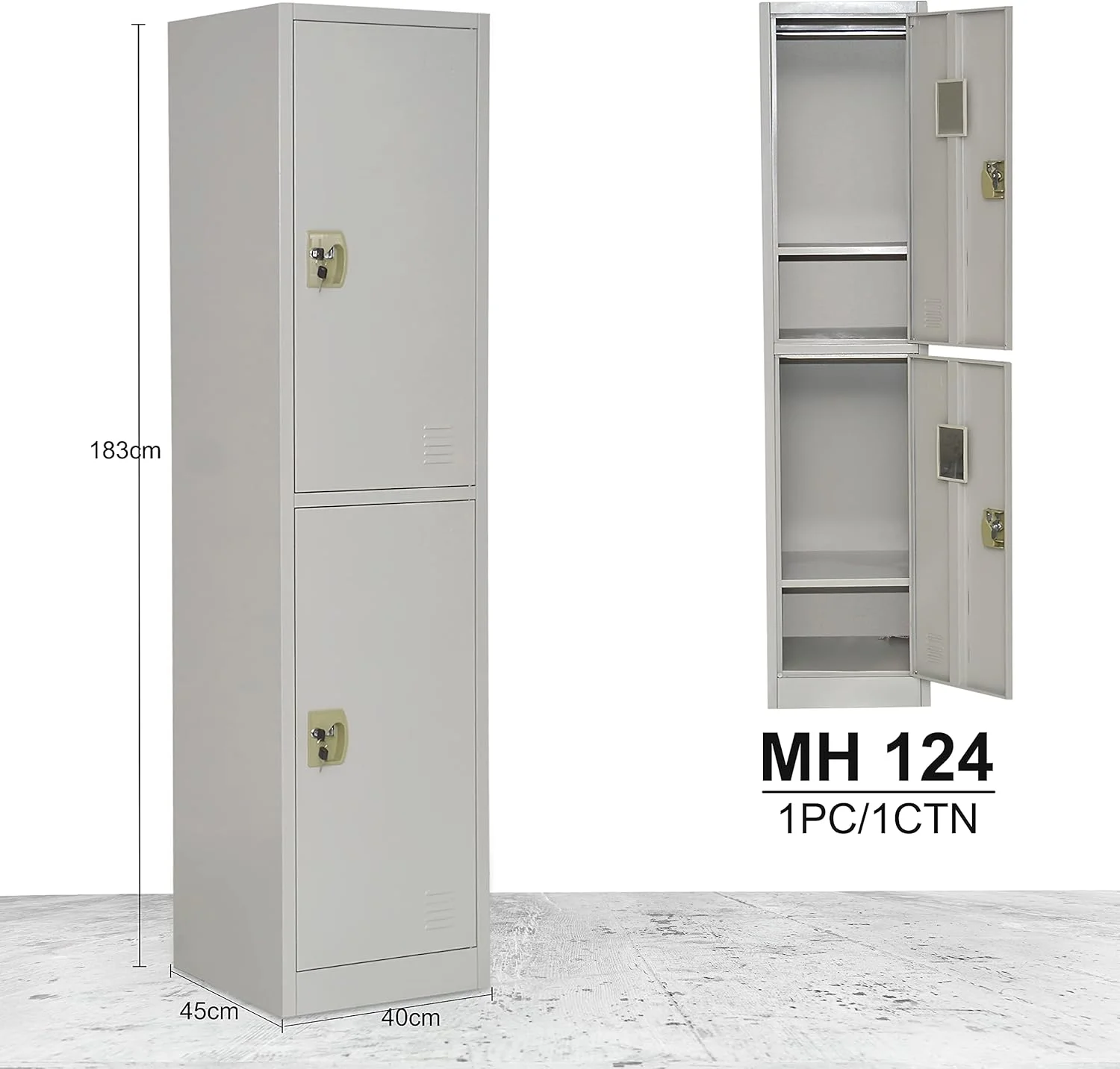 کمد دو درب Multi Home Furniture، کمد فلزی فولادی - دارای 2 طبقه - برای خانه، مدرسه و اداره - قفل با دستگیره پلاستیکی (سفید)