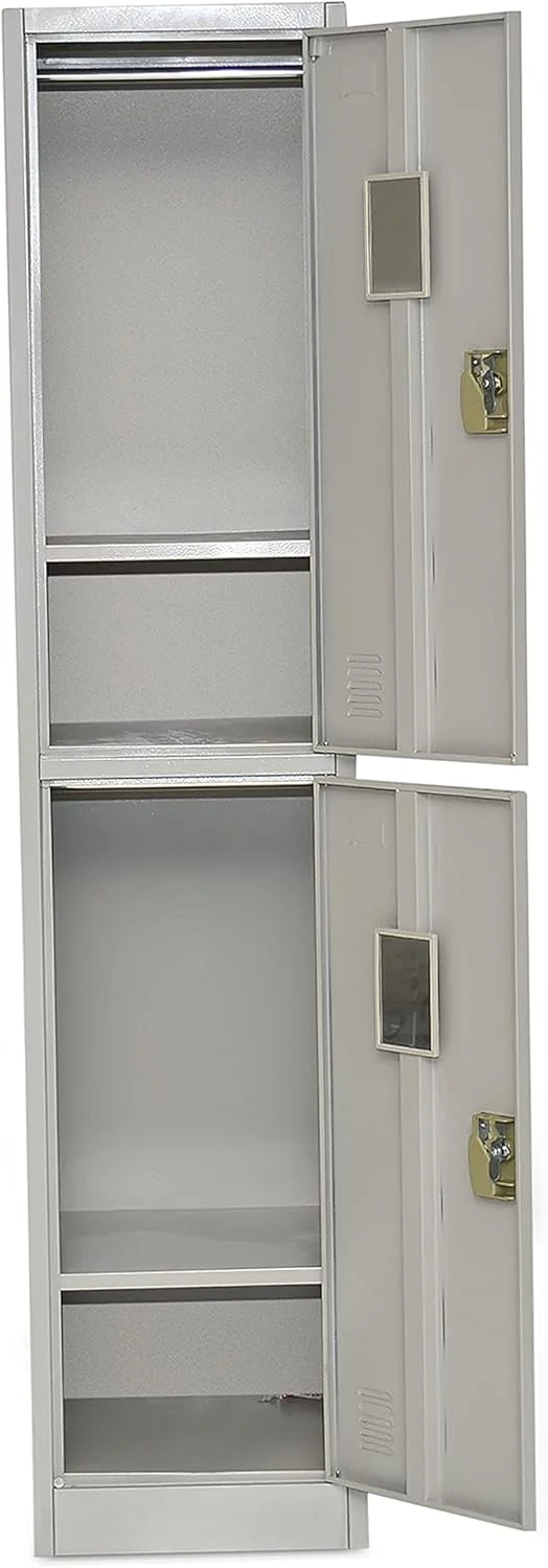 کمد دو درب Multi Home Furniture، کمد فلزی فولادی - دارای 2 طبقه - برای خانه، مدرسه و اداره - قفل با دستگیره پلاستیکی (سفید)