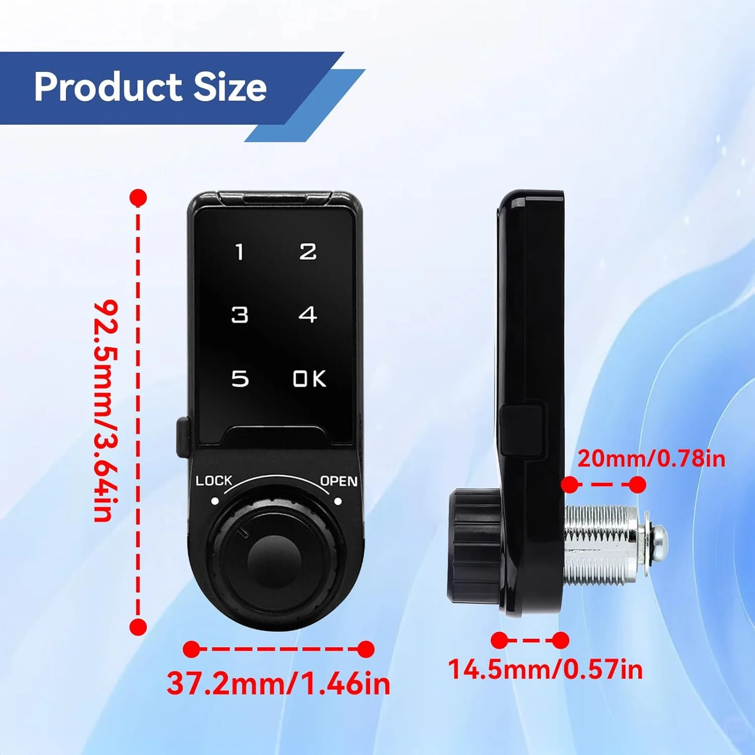 قفل الکترونیکی دیجیتال کابینت با صفحه کلید لمسی، رمز عبور و دسترسی کلیدی (20 سانتی متر)