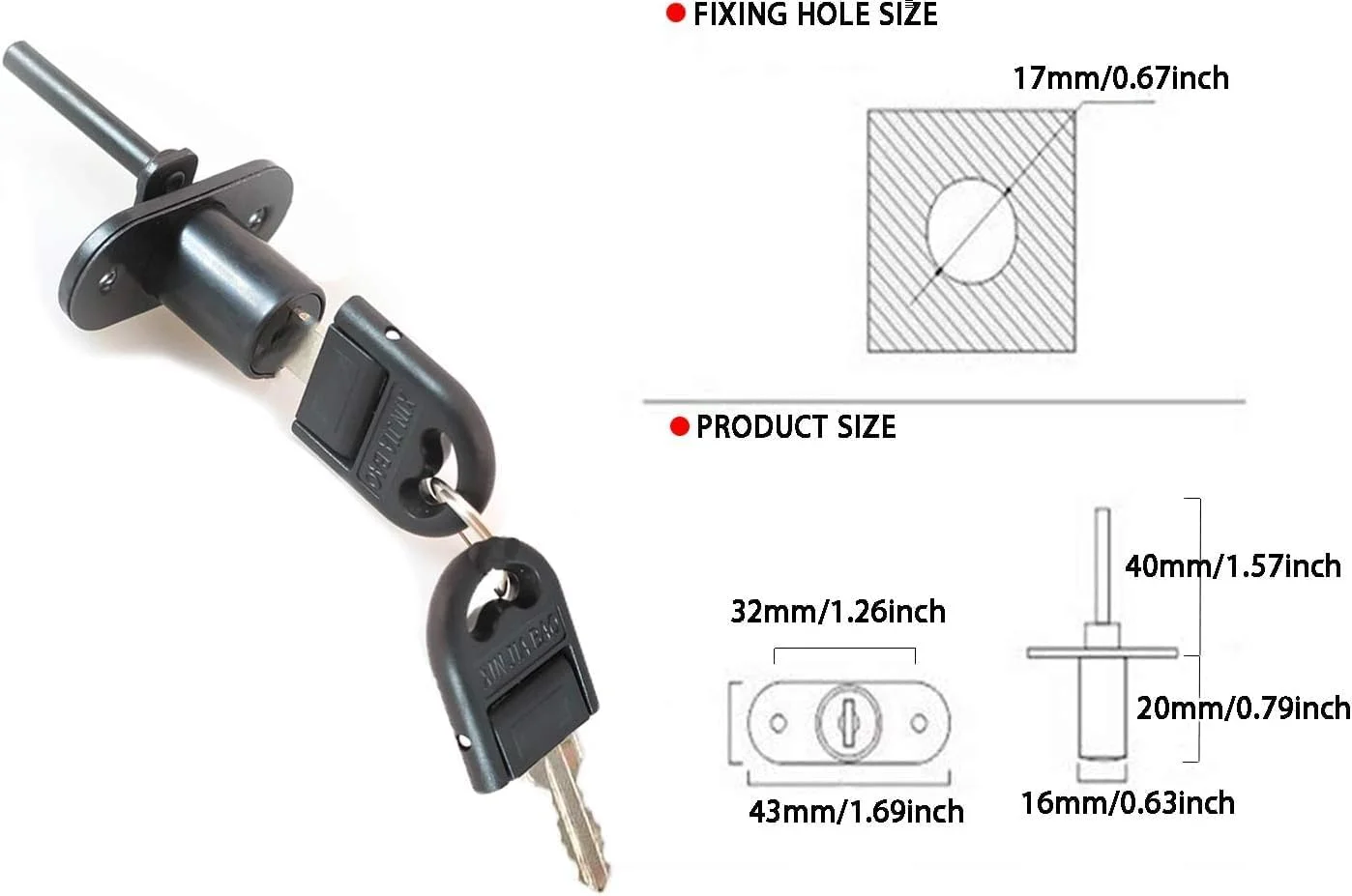 قفل کابینت کشو با کلید، آلیاژ روی قفل میز قفل کابینت پرونده برای کمد مبلمان ویترین قفسه دار با 2 کلید 16 میلی متر (مشکی) - 2 عدد