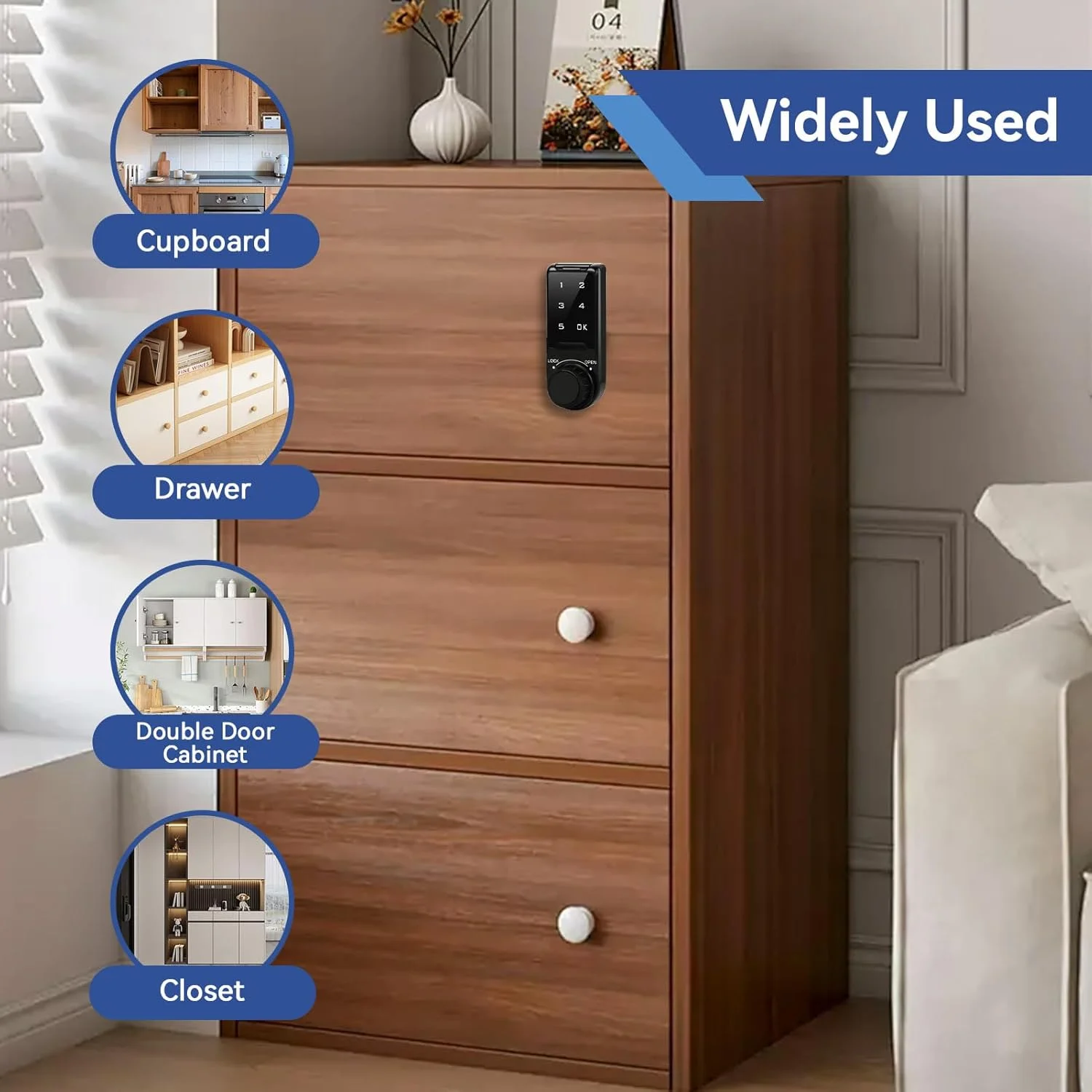 قفل الکترونیکی دیجیتال کابینت با صفحه کلید لمسی، رمز عبور و دسترسی کلیدی (20 سانتی متر)