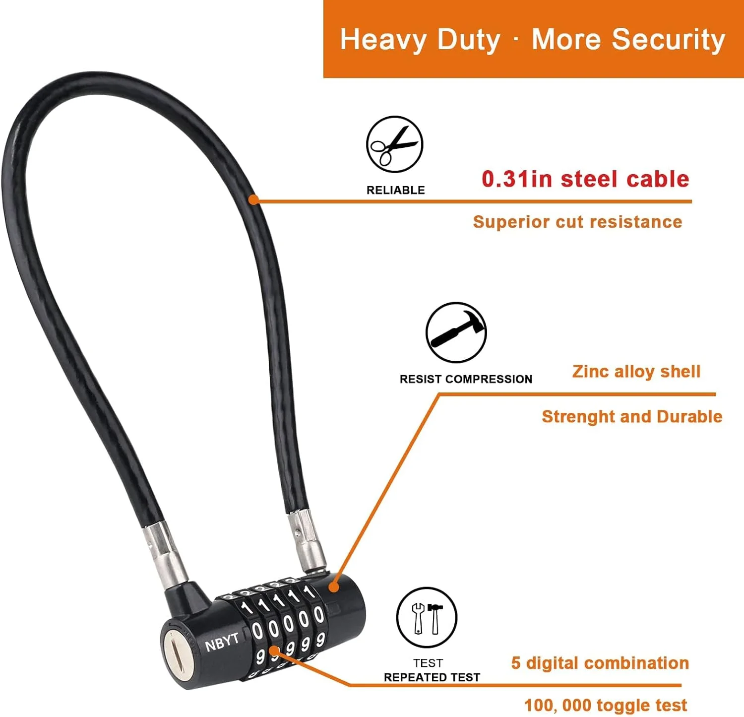 قفل کابلی فولادی 4 رقمی Parlberd، قفل دستگیره درب کابینت، قطر 3/16 اینچ، طول 7 اینچ، مناسب برای مدرسه، کارمند، باشگاه ورزشی، کمد ورزشی، دروازه، جعبه، جعبه ابزار