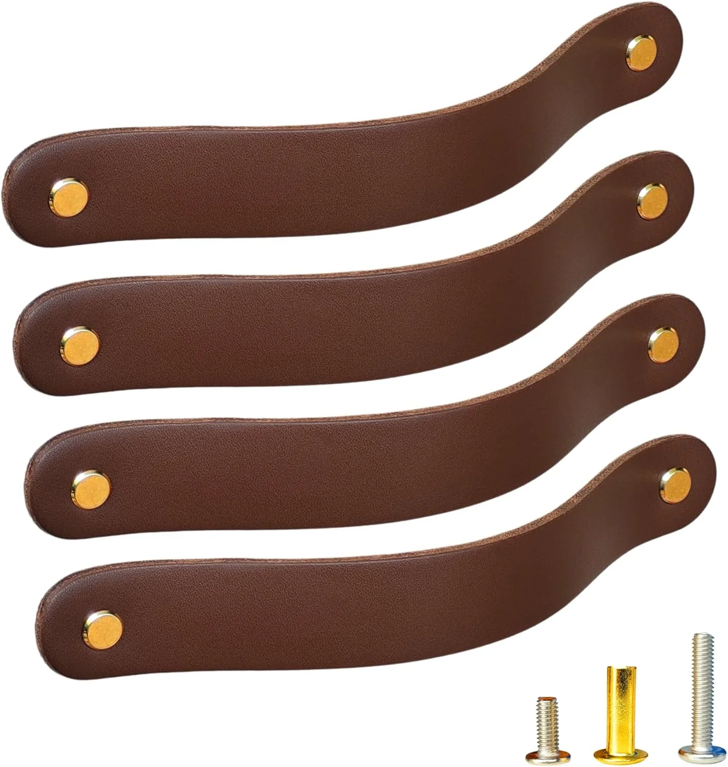 دستگیره چرمی کشو و کابینت ALEACAR بسته 4 عددی، دستگیره درب آشپزخانه و کمد، دستگیره کمد لباس، سخت افزار چرمی دست ساز کابینت برای دکوراسیون منزل 17 سانتی متر (قهوه ای تیره)