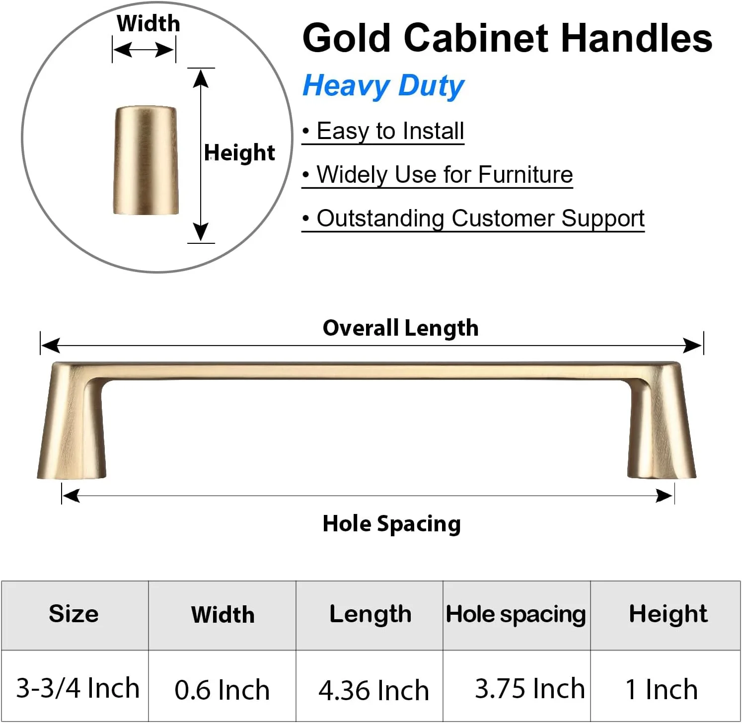 دستگیره کابینت برنجی AITITAN، بسته 10 عددی - دستگیره های طلایی کمد و کشو با فاصله مرکز تا مرکز 96 میلی متر