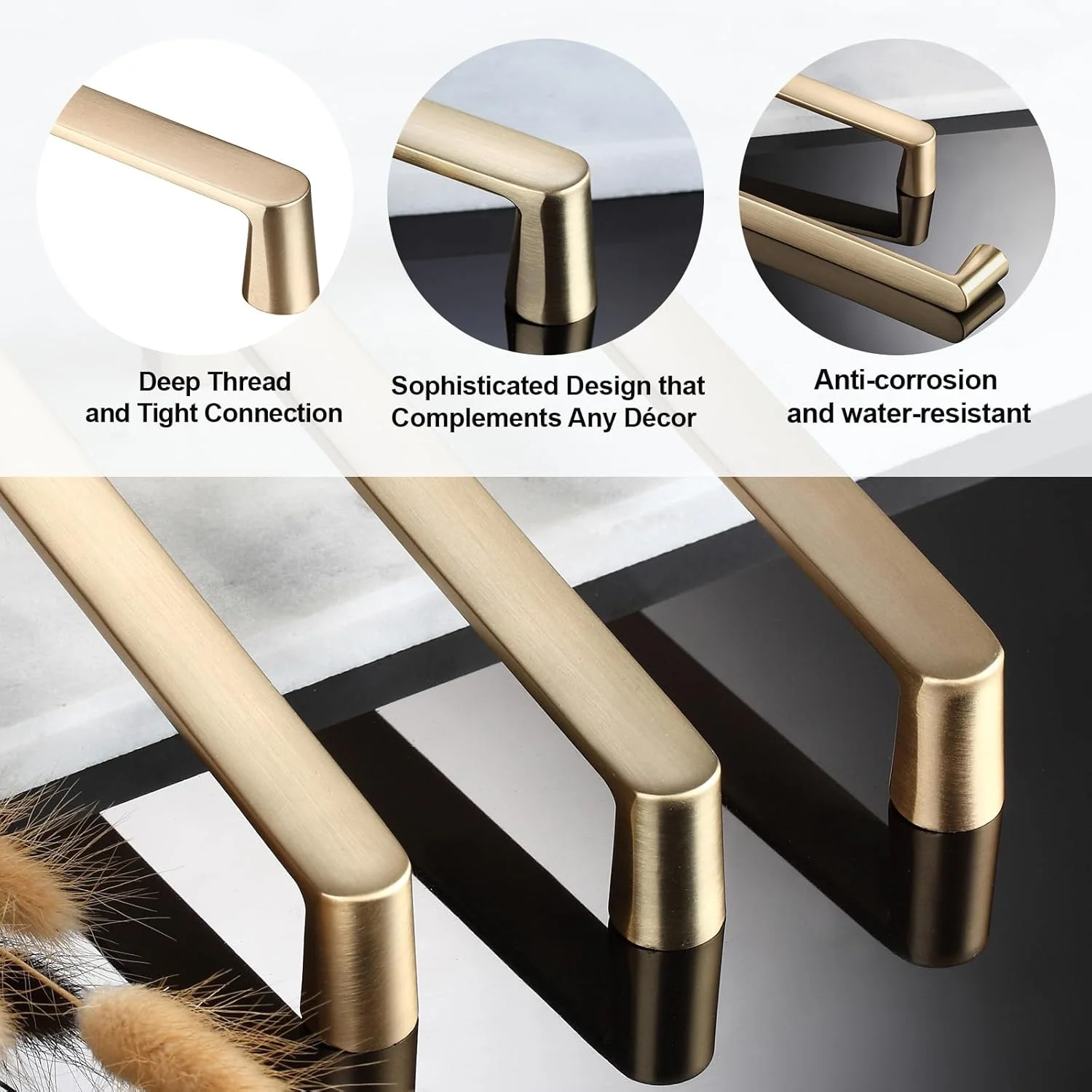 دستگیره کابینت برنجی AITITAN، بسته 10 عددی - دستگیره های طلایی کمد و کشو با فاصله مرکز تا مرکز 96 میلی متر