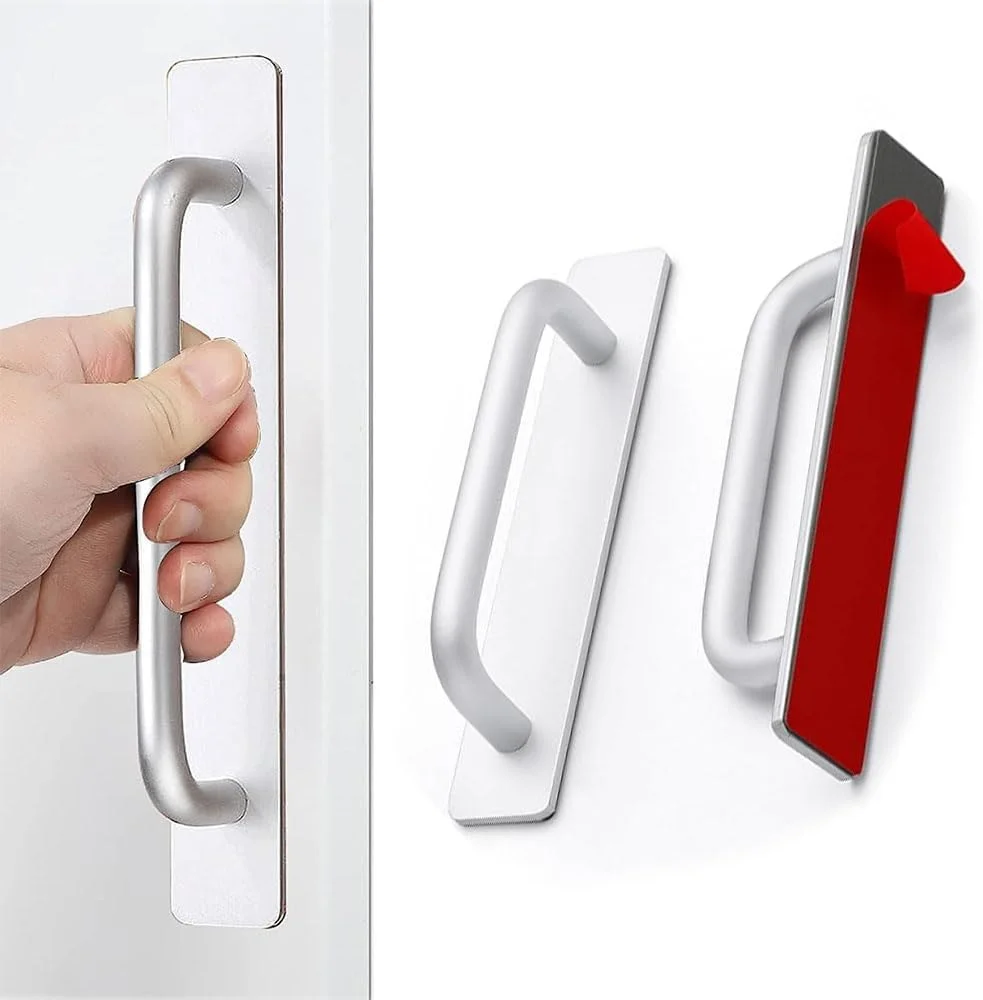 دستگیره کابینت چسبی، 2 عدد دستگیره کشو خود چسب، بدون نیاز به سوراخکاری، کمک کننده فشاری برای پنجره آشپزخانه، درب کمد کشویی