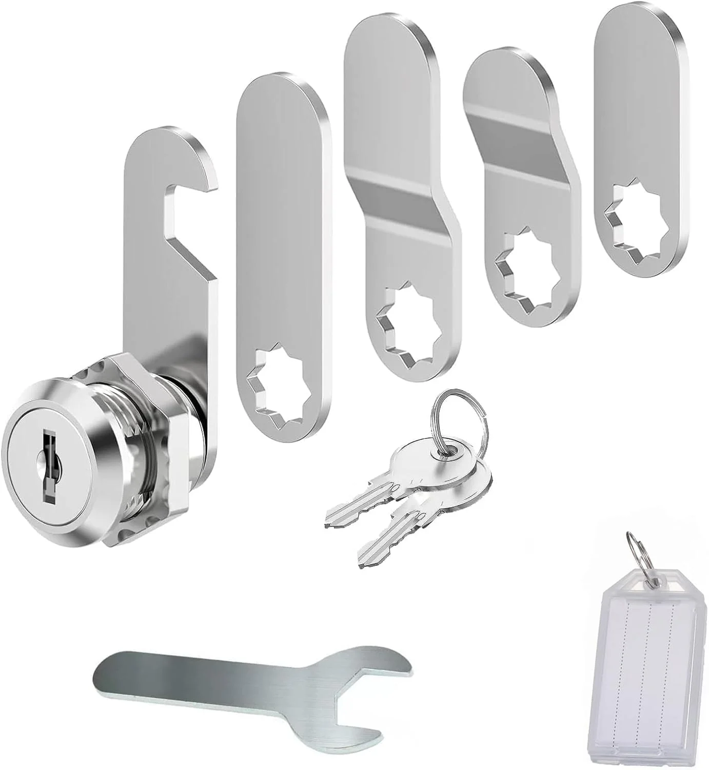 قفل صندوق پستی، 2 عدد کلید، دارای 5 صفحه قفل مختلف، قفل کمد، قطر 18 میلی متر، قفل کشو، قفل اهرمی برای صندوق های پستی، درب های کابینت (همراه با آچار و برچسب)