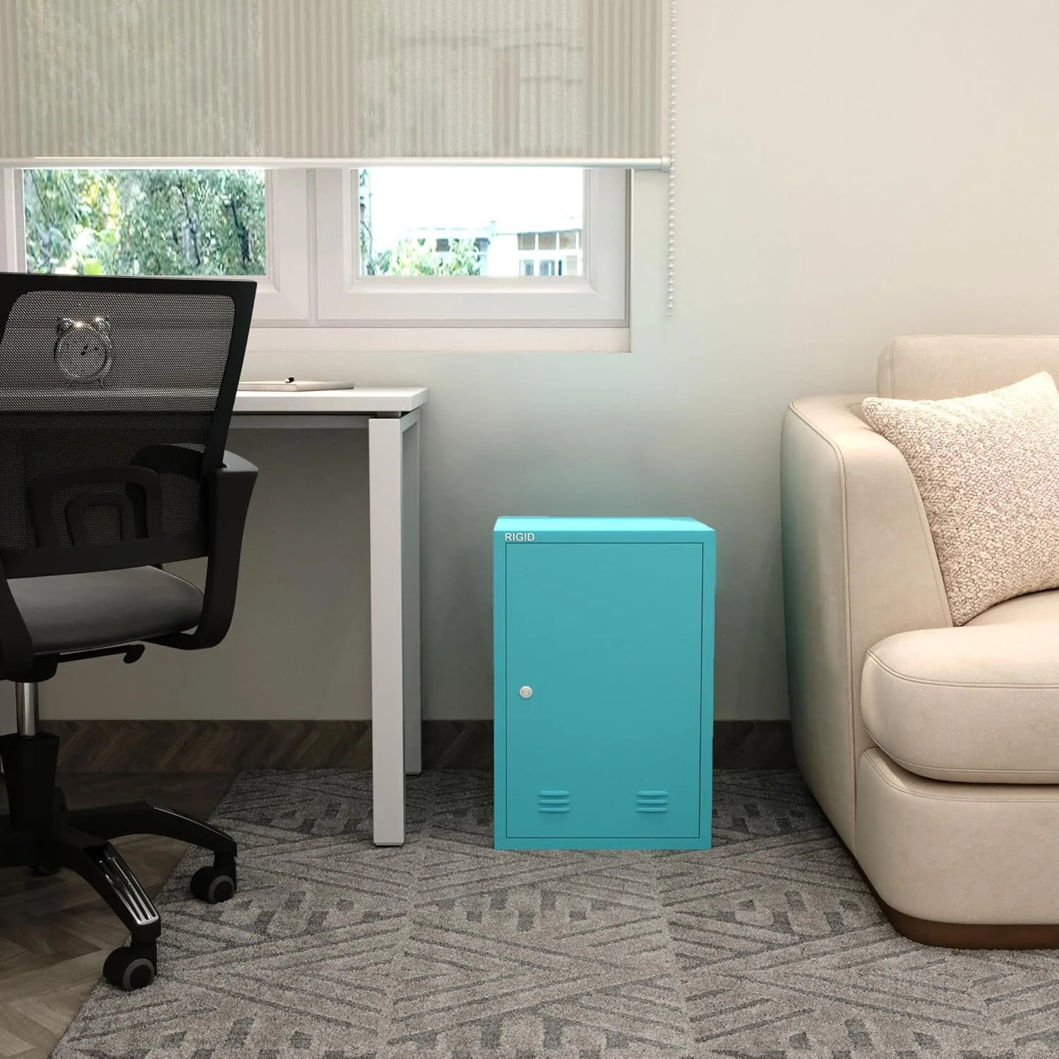 کمد فلزی کوچک RIGID با قفل و کلید، کابینت بایگانی قفل‌دار فولادی، مناسب خانه، مدرسه، باشگاه، اداره، گاراژ (آبی)